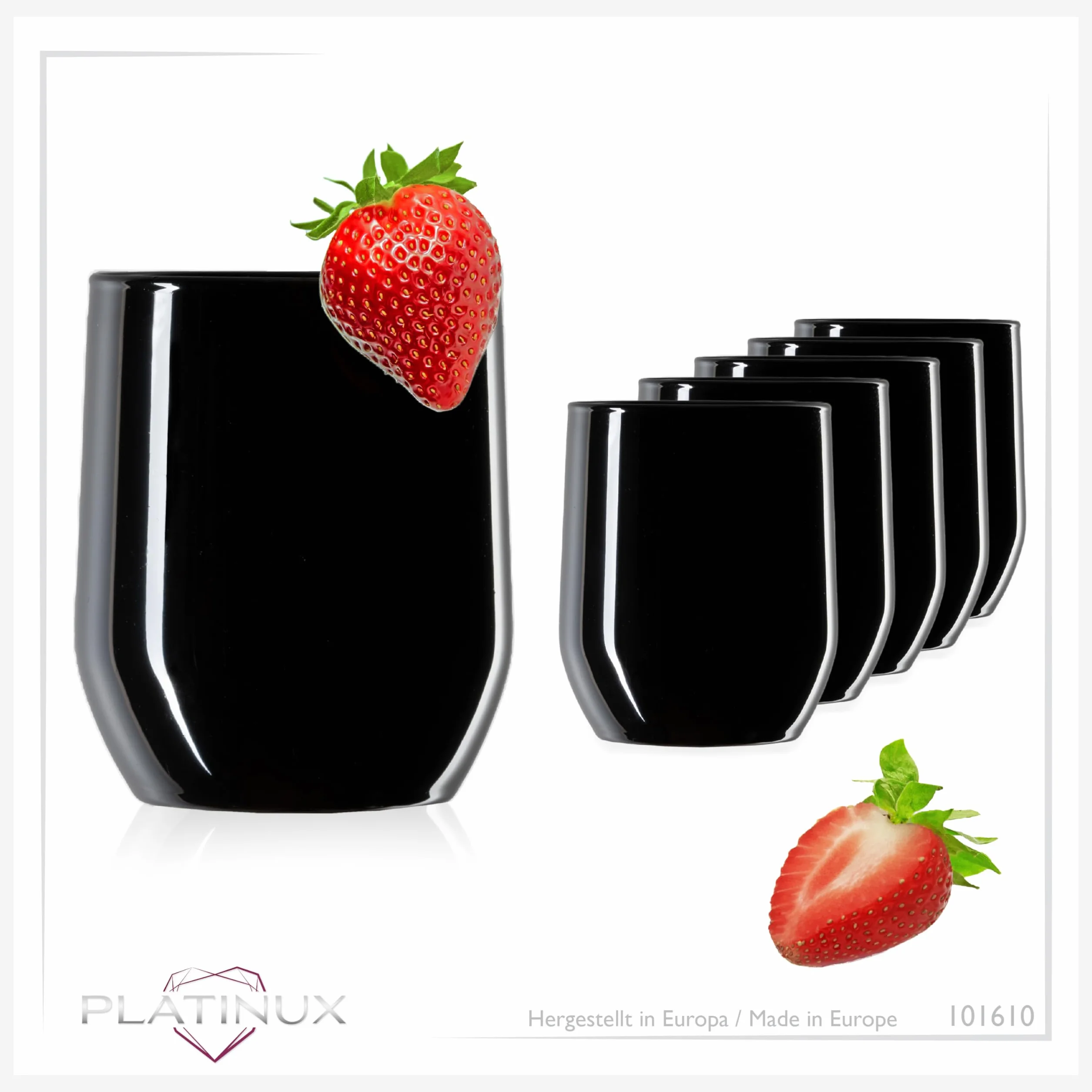 PLATINUX Czarne eleganckie szklanki do picia 260 ml (maks. 320 ml) ze szkła zestaw 6-częściowy szklanki do wody, soku, whisky