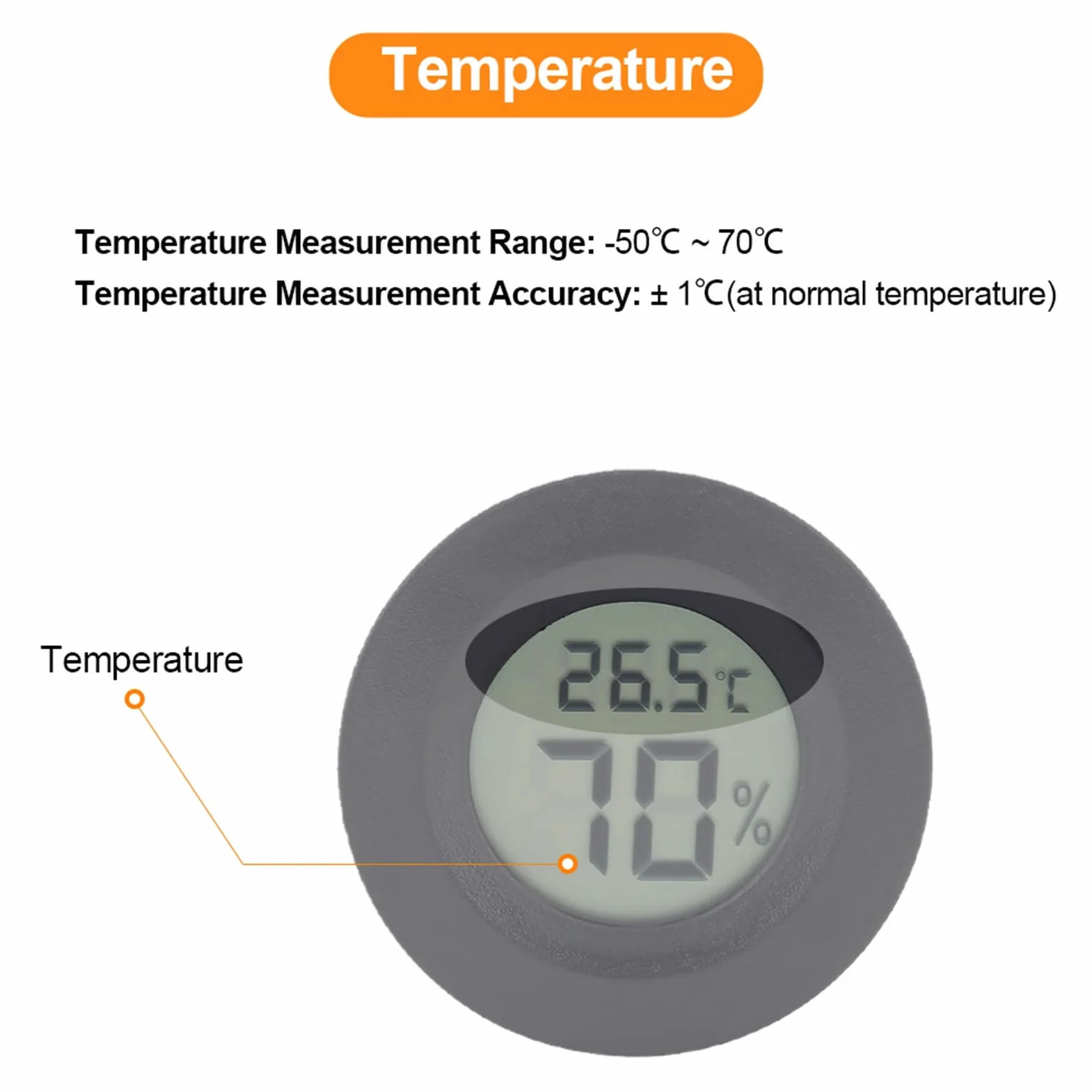 Cyfrowy mini termometr LCD z higrometrem Terrarium Okrągły miernik wilgotności dla gadów czarny