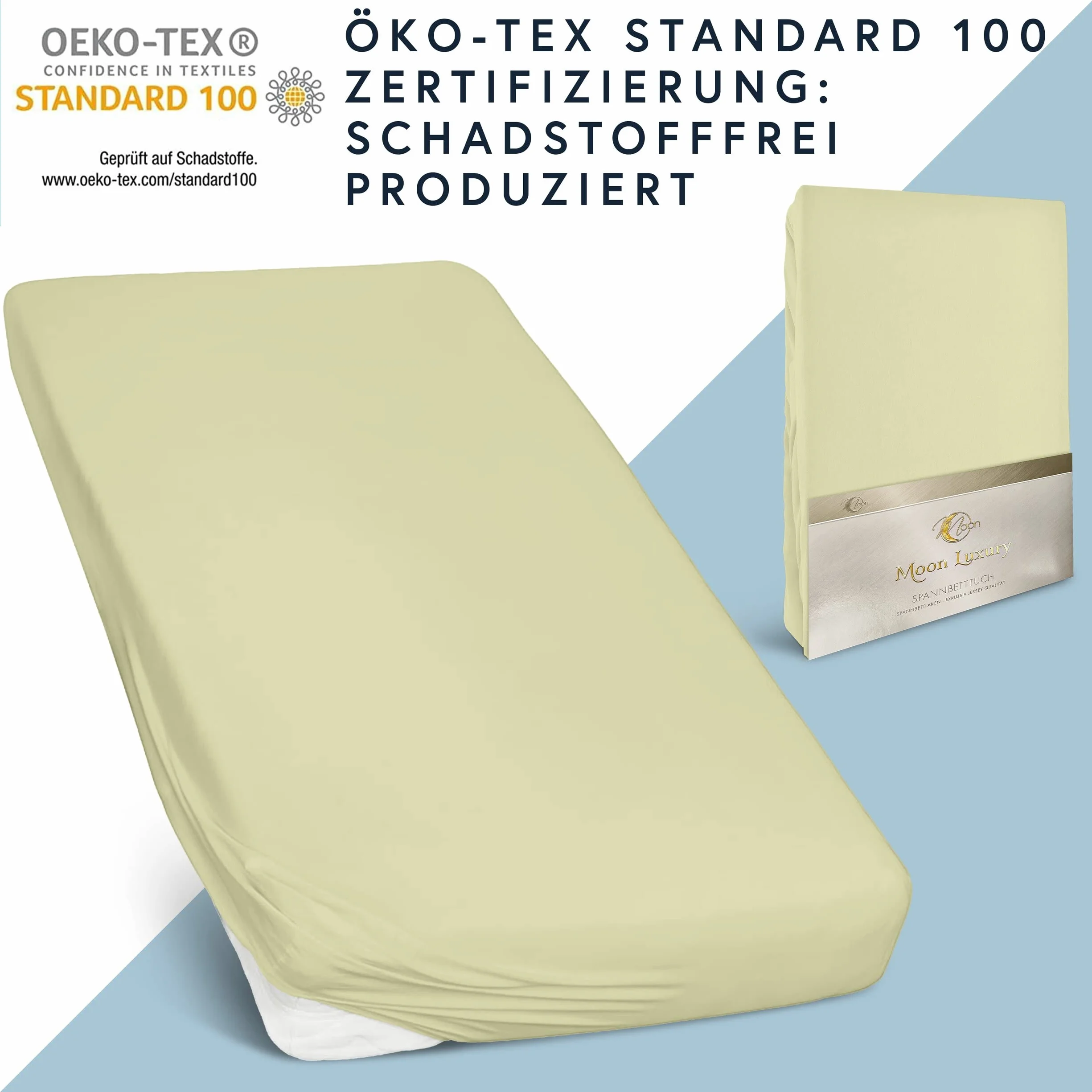 MOON - Luksusowe prześcieradło z gumką Jersey Stretch 230 g/m² do łóżek wodnych, łóżek kontynentalnych i tradycyjnych materacy (Pistazie, 200 x 220 – 220 x 240)