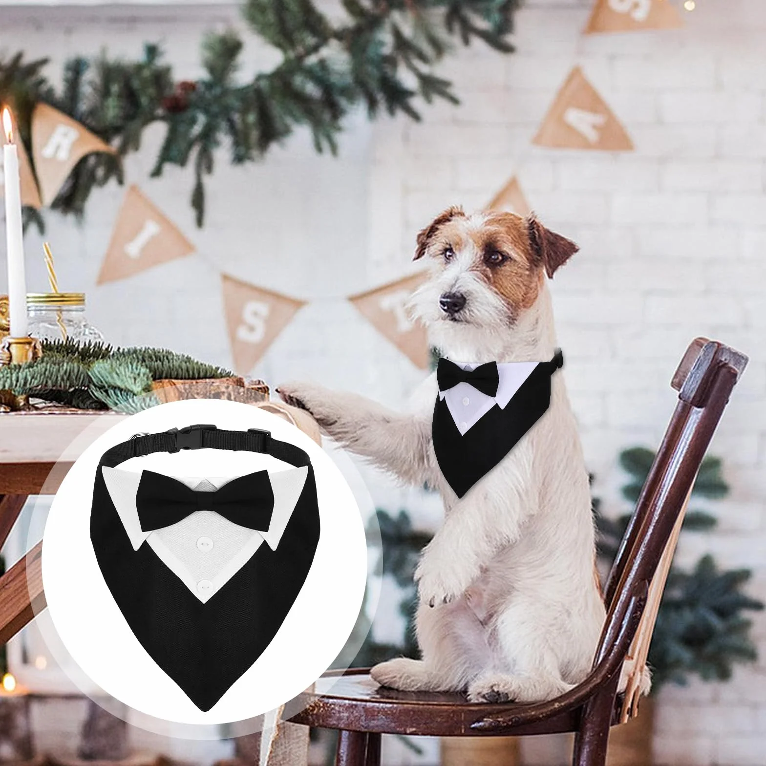 Formalna bandana smokingowa dla psa, bandana dla psa, tuxedo, bawełniana, formalna obroża dla psa, na wesele, imprezę, regulowana, krawat, dla zwierząt domowych, muszka, L