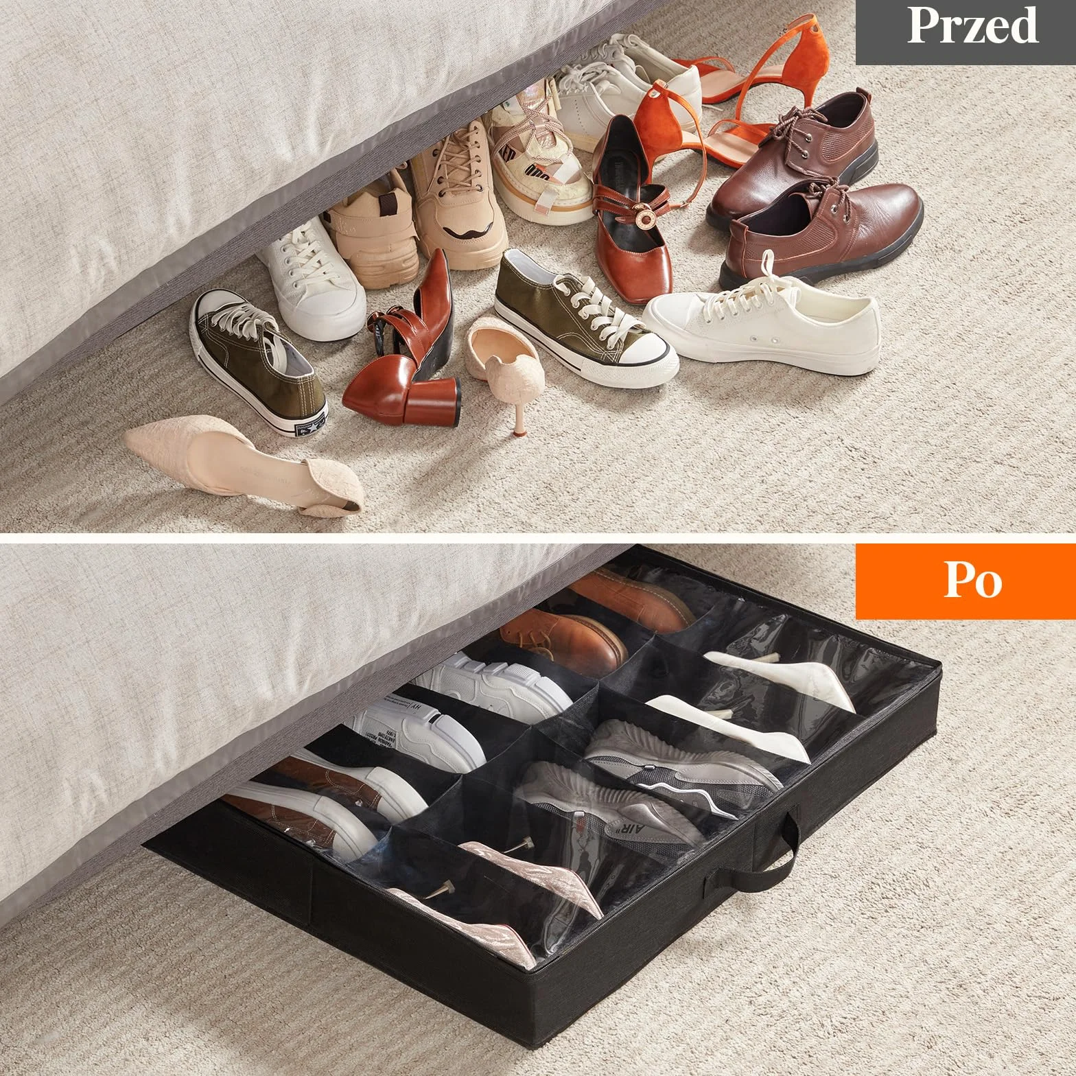 Lifewit Organizer na Buty z Przezroczystym Okienkiem, Składana Torba do Przechowywania z Uchwytem Pod Łóżko, Shoe Storage Box, Czarny, 2 x 12 Par, Zestaw 2 Sztuk