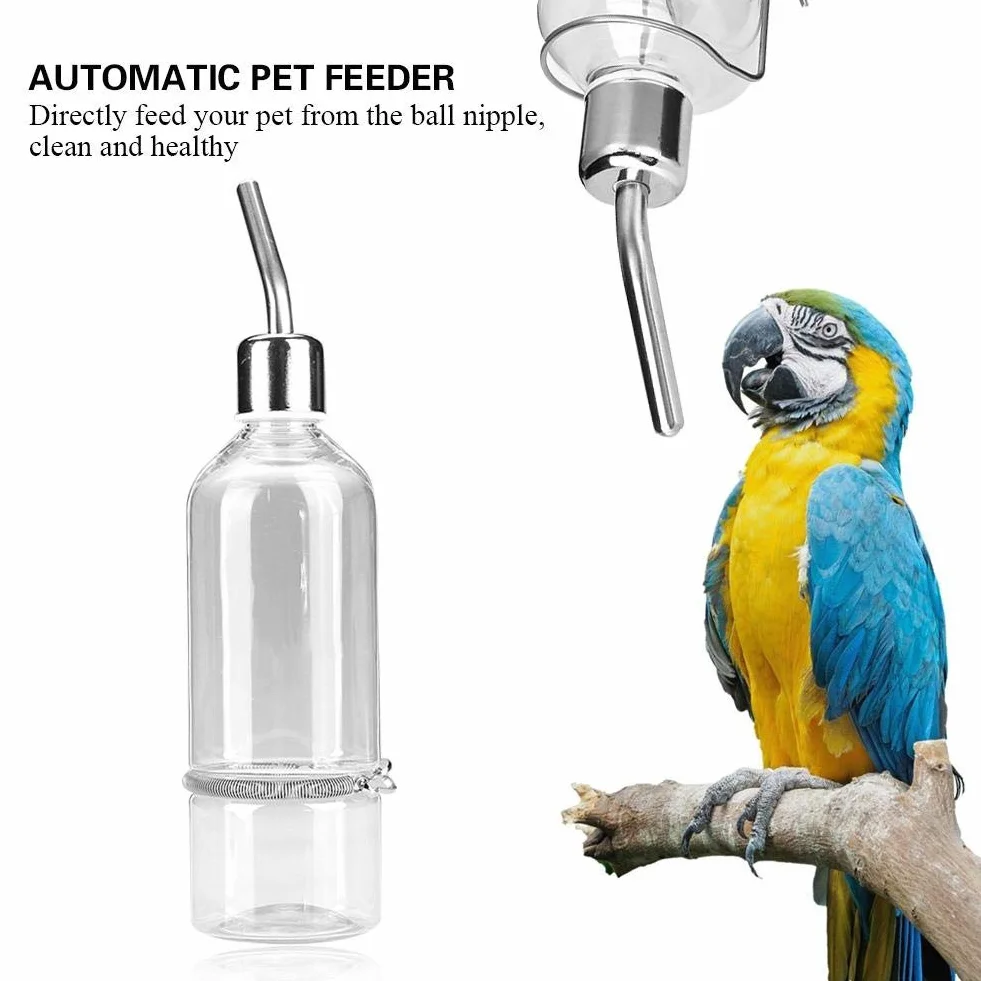 Pssopp 180 ml / 350 ml Parrot Fontanna do picia Papuga Podajnik wody Papuga Butelka do karmienia ptaków Chomik Butelki na wodę Dozownik wody ze smoczkiem ze stali nierdzewnej dla ptaków i małych zwierząt (-ów)