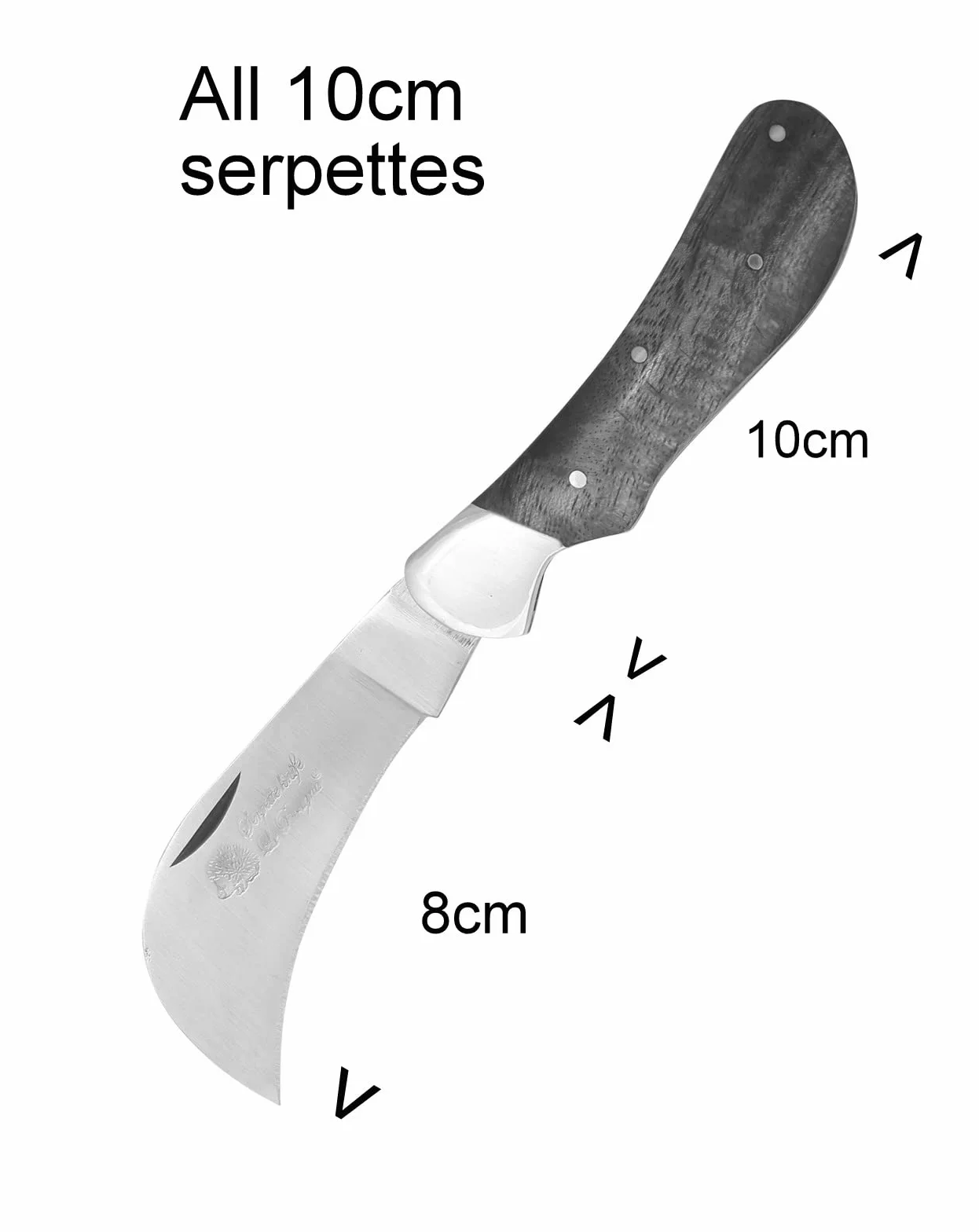 3810 Classic Tradional French Gardeners Serpette Hardwood handle with Brass Bolster and rivets Tradycyjny nóż ogrodniczy Camping Gardening. Hip lock