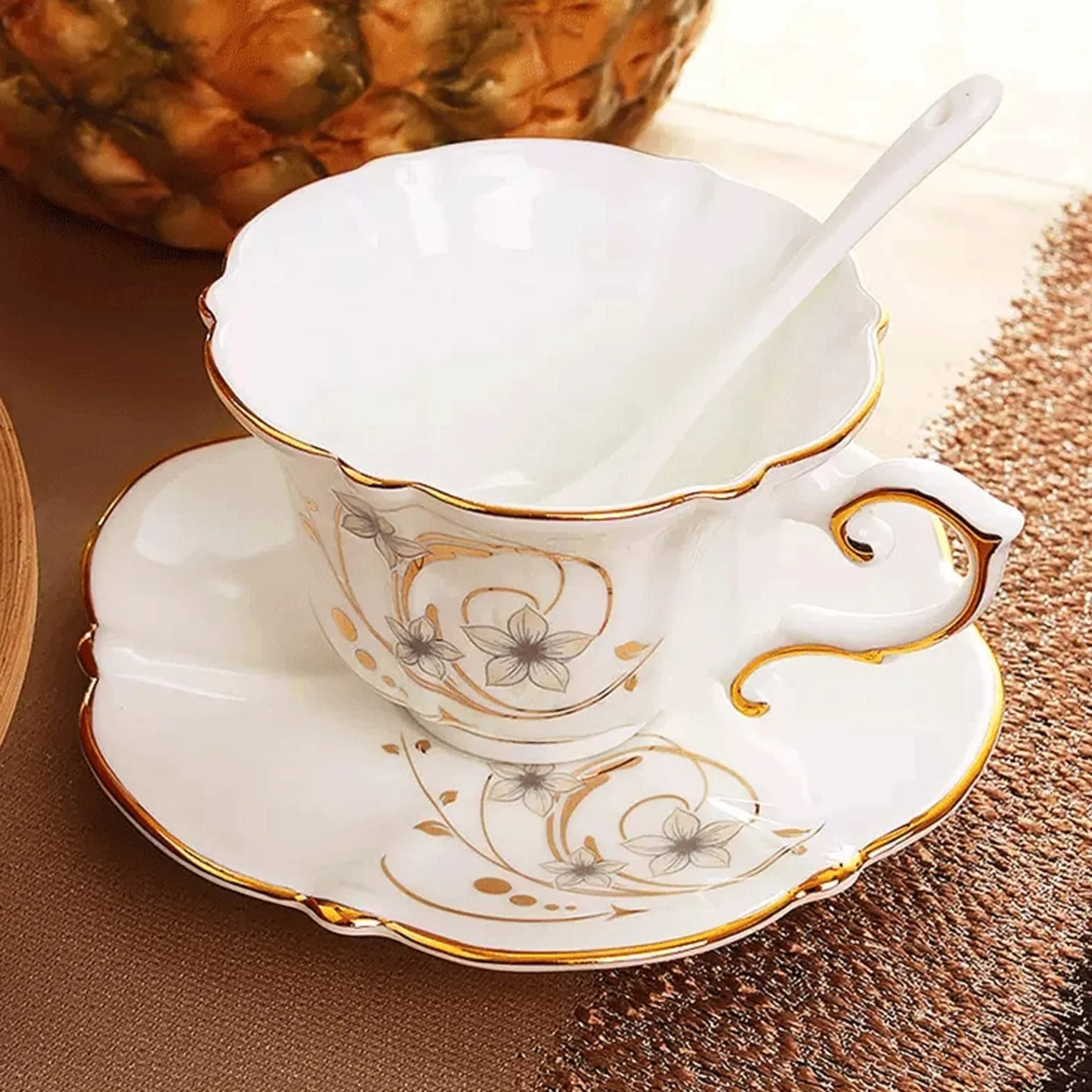 Filiżanka herbaty Popołudniowa herbata Czarna Kubek Ceramiczny zestaw filiżanek do kawy Wykwintny z porcelany kostnej(Pink)