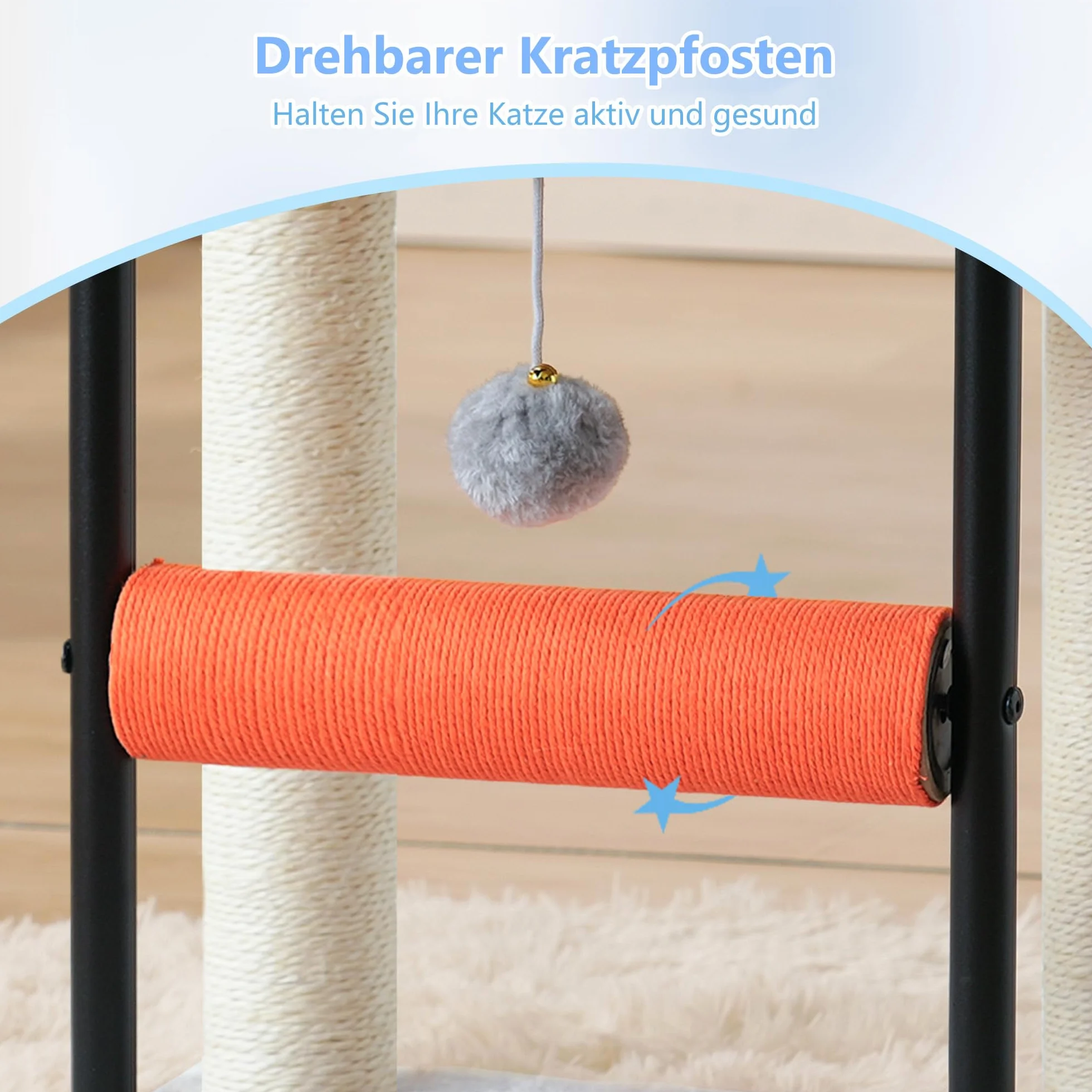 Hey-brother Drapak, 50 cm, małe drzewko dla kotków, drapak z obrotową kolumną sizalową, przestronna pluszowa platforma, w pełni owinięta sizalem kolumna i piłki do zabawy, jasnoszary EMPJ010SW