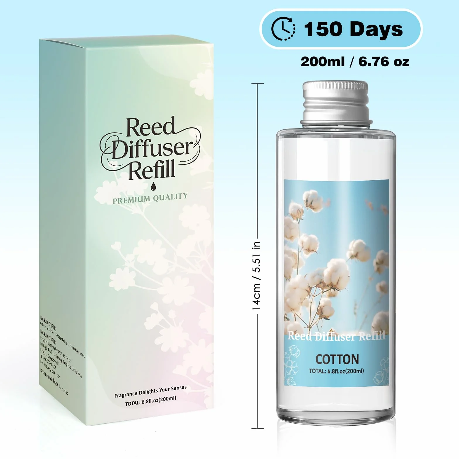 SCENTORINI Zapach do pomieszczeń, zapach bawełny, 200 ml, butelka uzupełniająca do dyfuzora, długotrwały aromat uzupełniający do salonu, sypialni, łazienki
