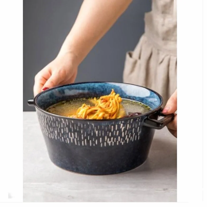 Miska ceramiczna na zupę, ceramiczna miska binauralna, kreatywna zastawa stołowa, odpowiednia do sałatek, płatków śniadaniowych, owoców i makaronu, średnica otworu miski 7,5 cala