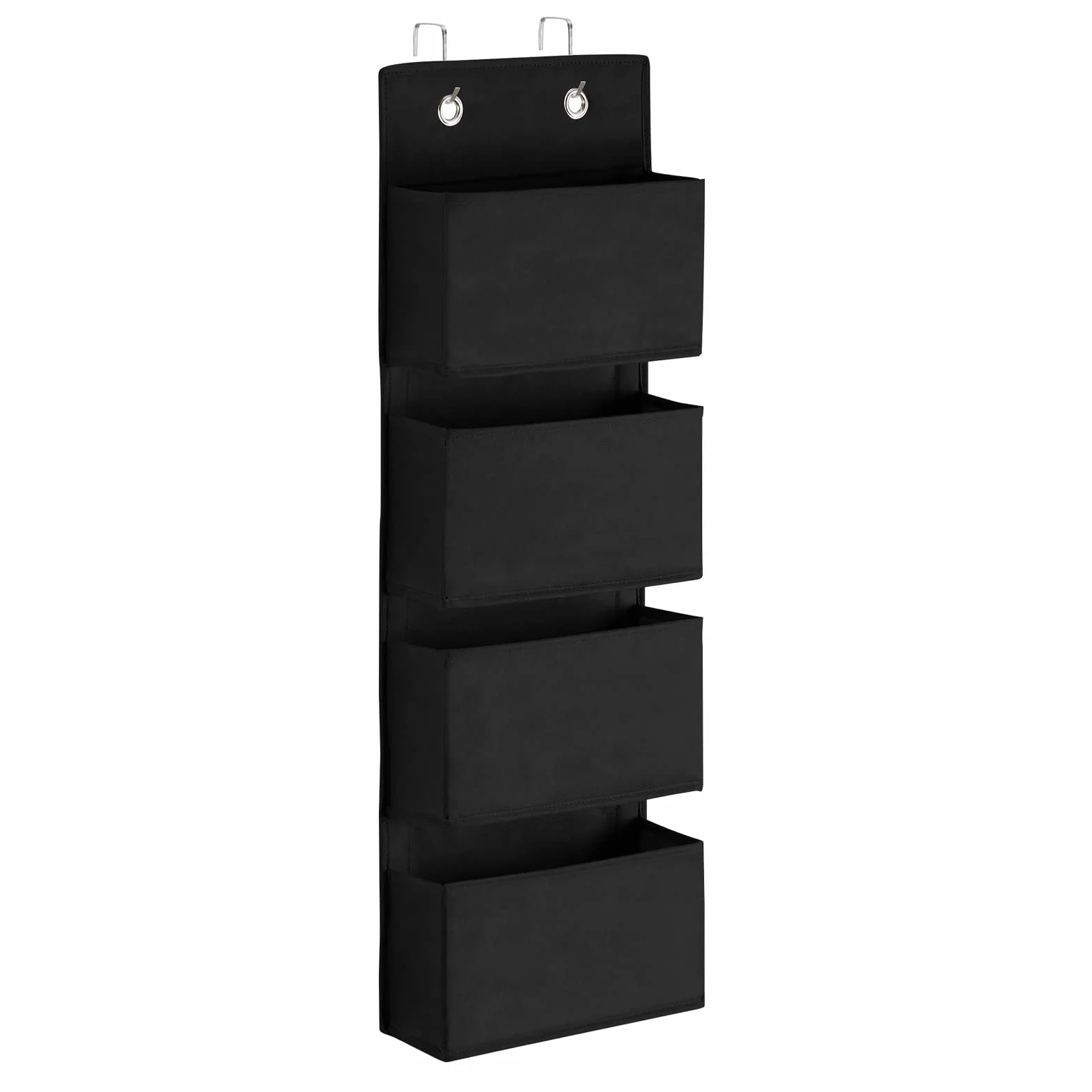 YOUDENOVA Wiszący organizer na drzwi, organizer wiszący z 4 kieszeniami i 2 metalowymi haczykami, regał wiszący, stabilny organizer na ubrania, do łazienki, sypialni, pokoju dziecięcego, czarny