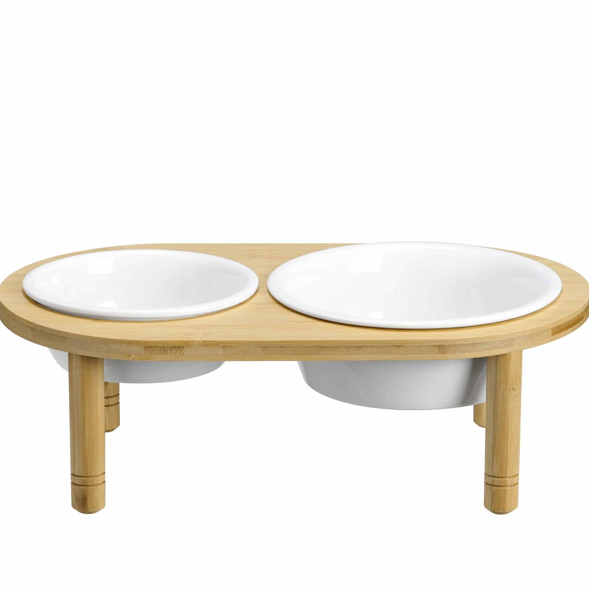 Navaris Podwyższona ceramiczna miska dla psa i kota – 350 i 650 ml – miska dla psa w stojaku bambusowym – do wody i karmy – mikrofalówka i zmywarka