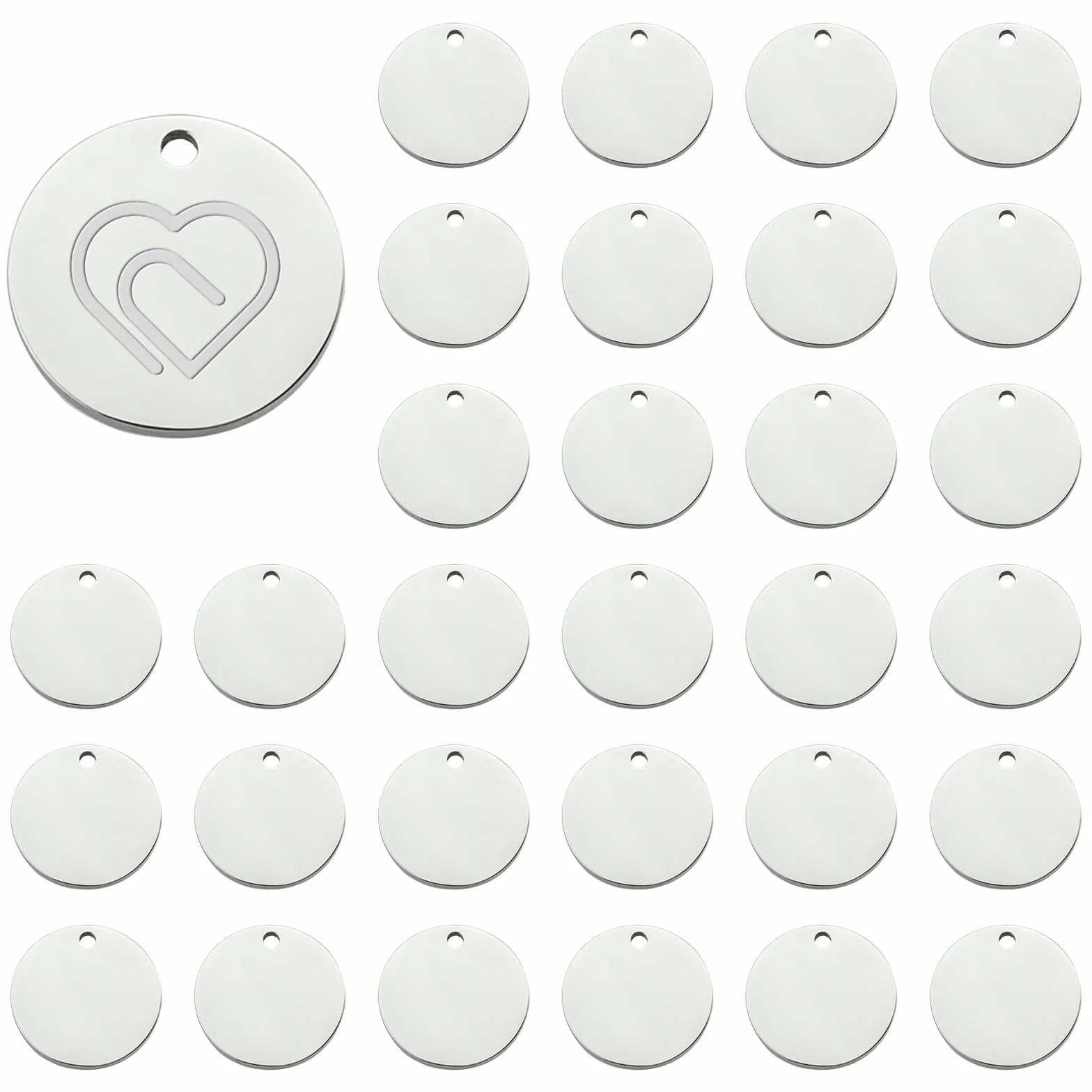 Stal nierdzewna Płaska Okrągła Charm 23mm 30 sztuk Niezapisane Tag do stempelowania Zawieszki