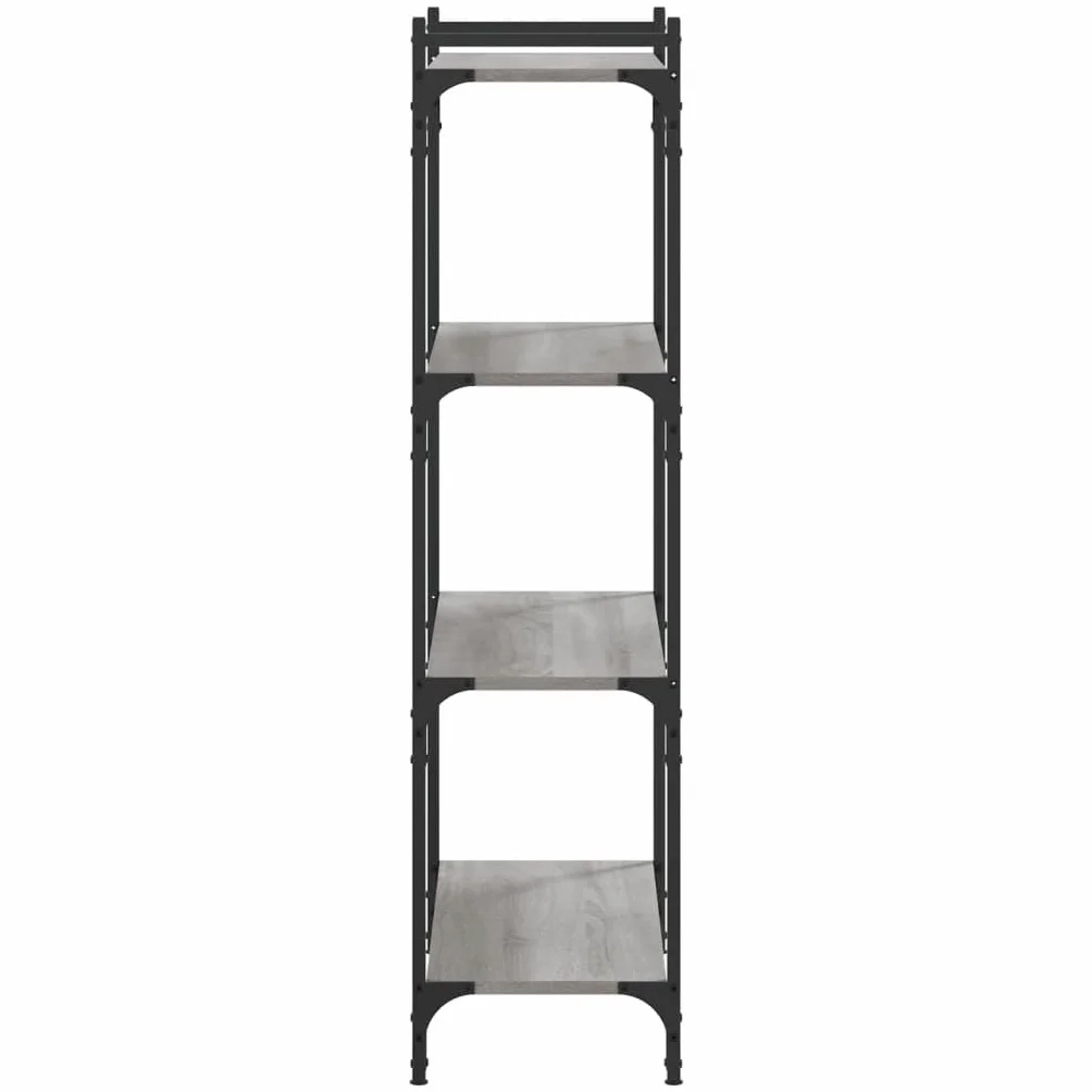 Homgoday Regał na książki, 4 półki, stojący, biurowy, magazynowy, do przechowywania, regulowane nogi, do salonu, gabinetu, biura, szary, Sonoma, 80 x 30 x 120 cm, materiał drewnopochodny