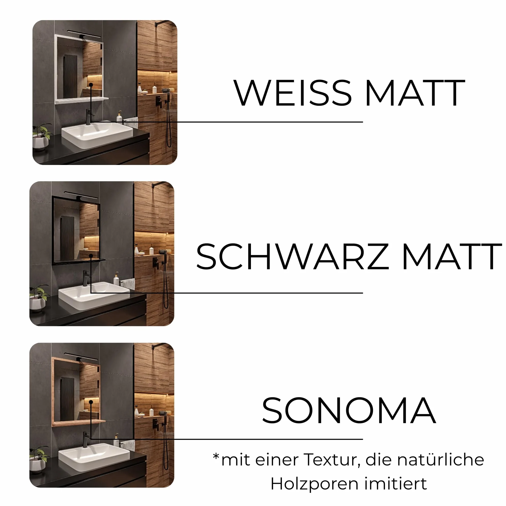 Lustro Łazienkowe LED z Półką 60 x 70 x 12 cm, Białe, Prostokątne, Neutralne Światło 4000 K, Wodoszczelne IP44, Wiszące Lustro Ścienne Podświetlane, Obudowa LED Czarna