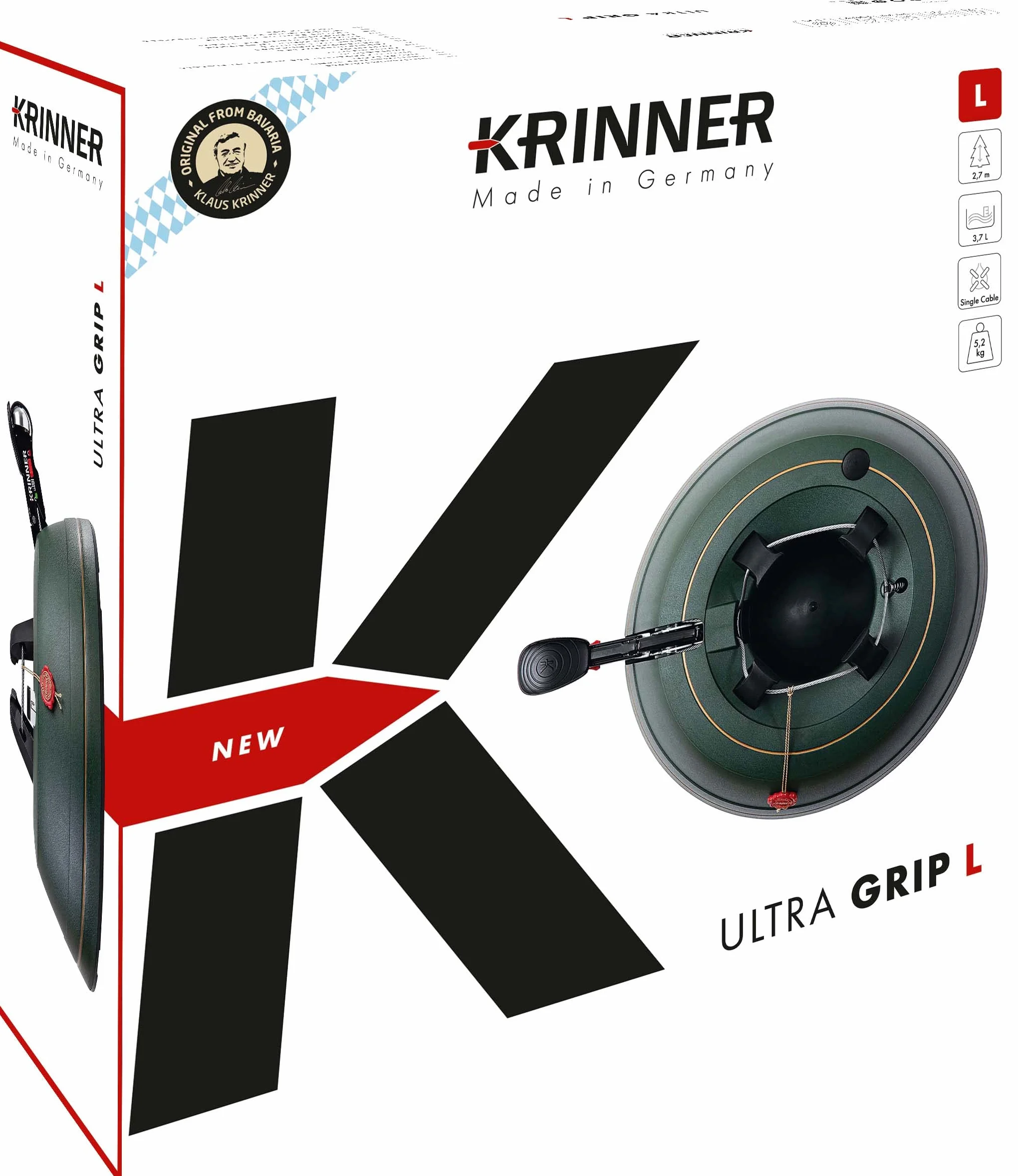 Krinner Ultra Grip L stojak na choinkę, stojak na choinkę w zestawie z pedałem nożnym z dzwonkiem zabezpieczającym i zbiornikiem na wodę o pojemności 3,7 l, na wysokość drzewa do 2,7 m, tworzywo