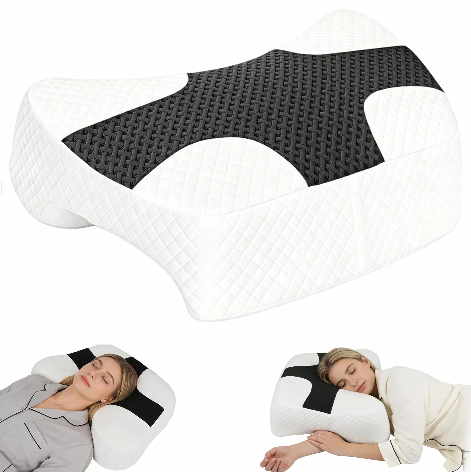 Poduszka ergonomiczna Memory Foam z otworem na ramię do spania | Poduszka z pianki memory dla dorosłych, 3 otwory na ramiona, wspiera spanie na boku, plecach i brzuchu