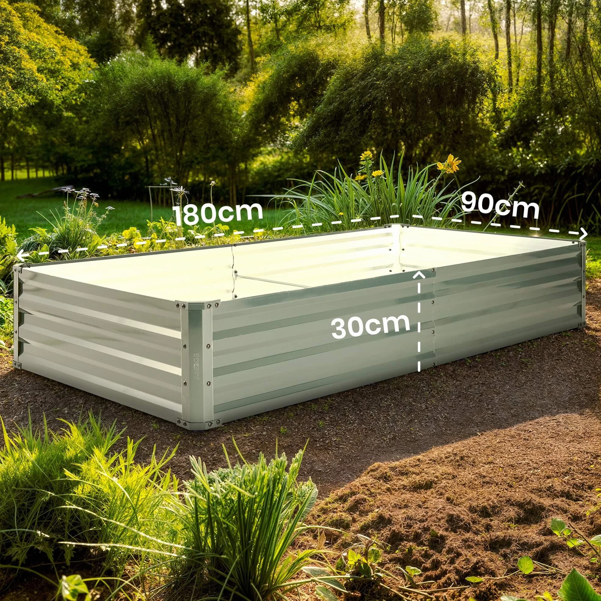 Arebos Podwyższona grządka metalowa, zestaw 2 sztuk 180 x 90 x 30 cm | grządka ogrodowa z ocynkowanej stali | odporna na warunki atmosferyczne i nierdzewna | prostokątna grządka na warzywa do ogrodu i