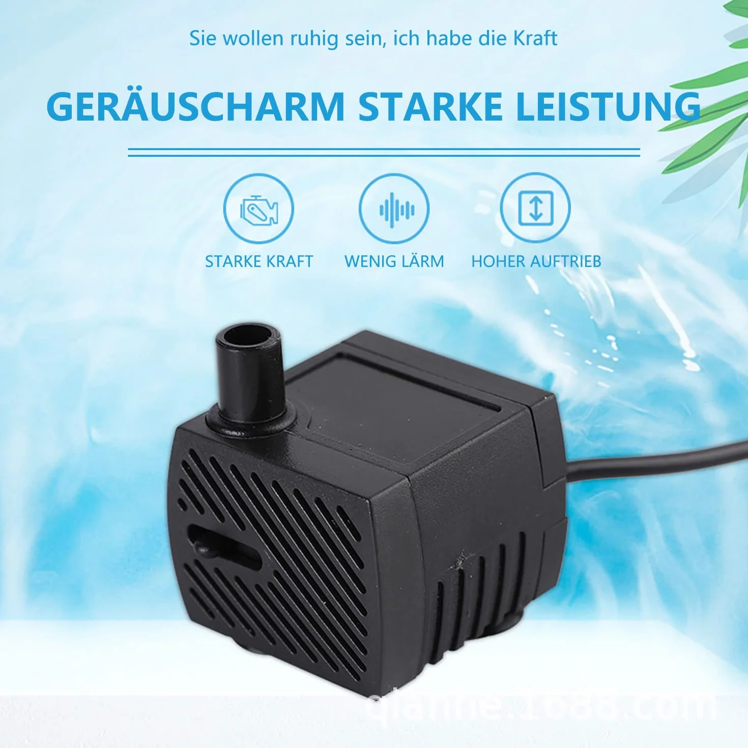 CAM2 Mini pompa wodna, bardzo cicha pompa do akwarium z kablem sieciowym 1,5 m, 350 l/h, 5 W, mała pompa głębinowa, 2 dysze do akwarium, stawu, ogrodu, studni