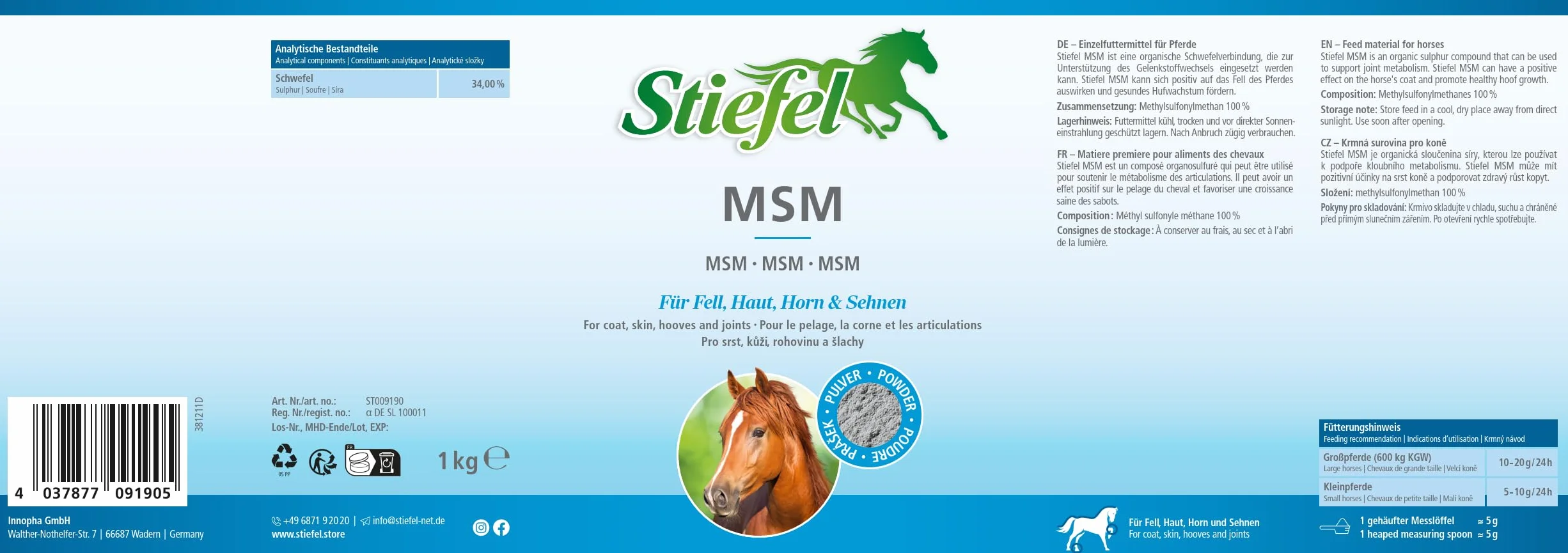 Stiefel MSM dla koni 100% naturalny 1 kg wspomagający przemianę materii stawowej