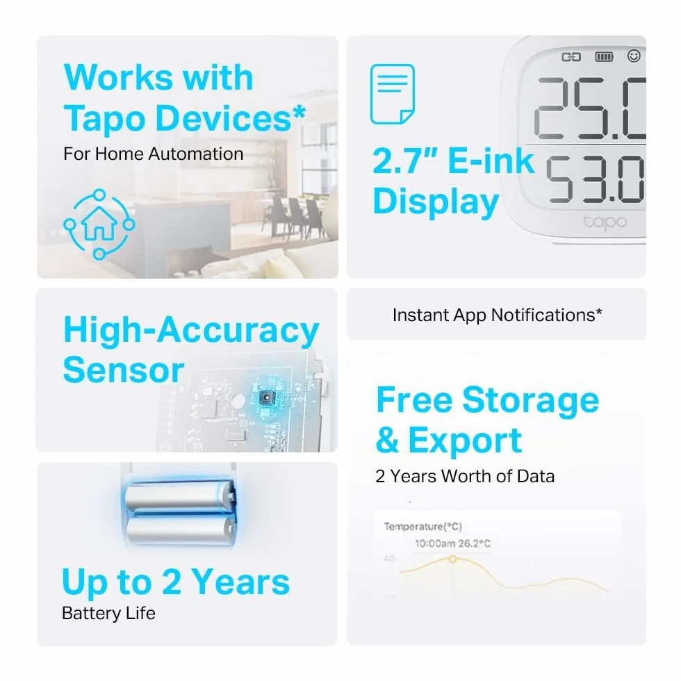 TP-Link Tapo T315 | Inteligentny czujnik temperatury i wilgotności z wyświetlaczem | Ekran e-ink | Powiadomienia | Historia danych w aplikacji Tapo