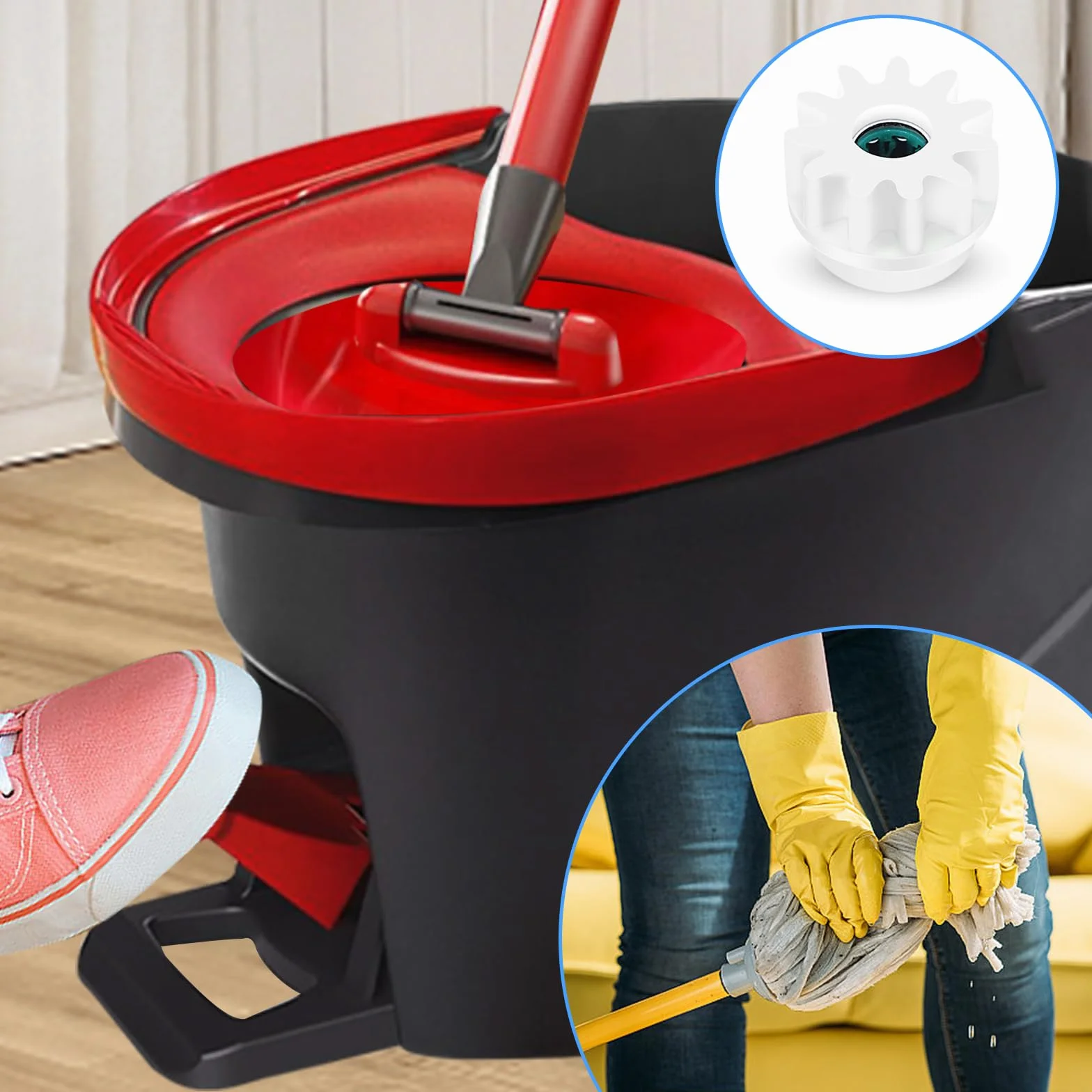 4-częściowy zestaw części zamiennych do mopa Spin Mop, wiaderko sprzęgła, zamiennik koła zębatego, kompatybilne z Ocedar, One Way łożyska, zębnika zębatego, zamiennik do mopa Vileda i wielu innych
