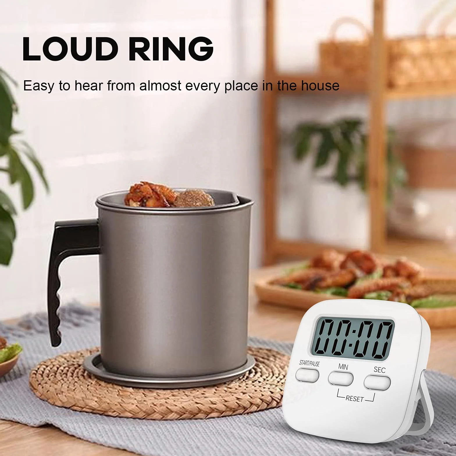 NIAGUOJI timer kuchenny z dużym wyświetlaczem LCD, cyfrowy timer kuchenny do gotowania, magnetyczny stoper, timer z głośnym budzikiem, zegar do jajek, biały