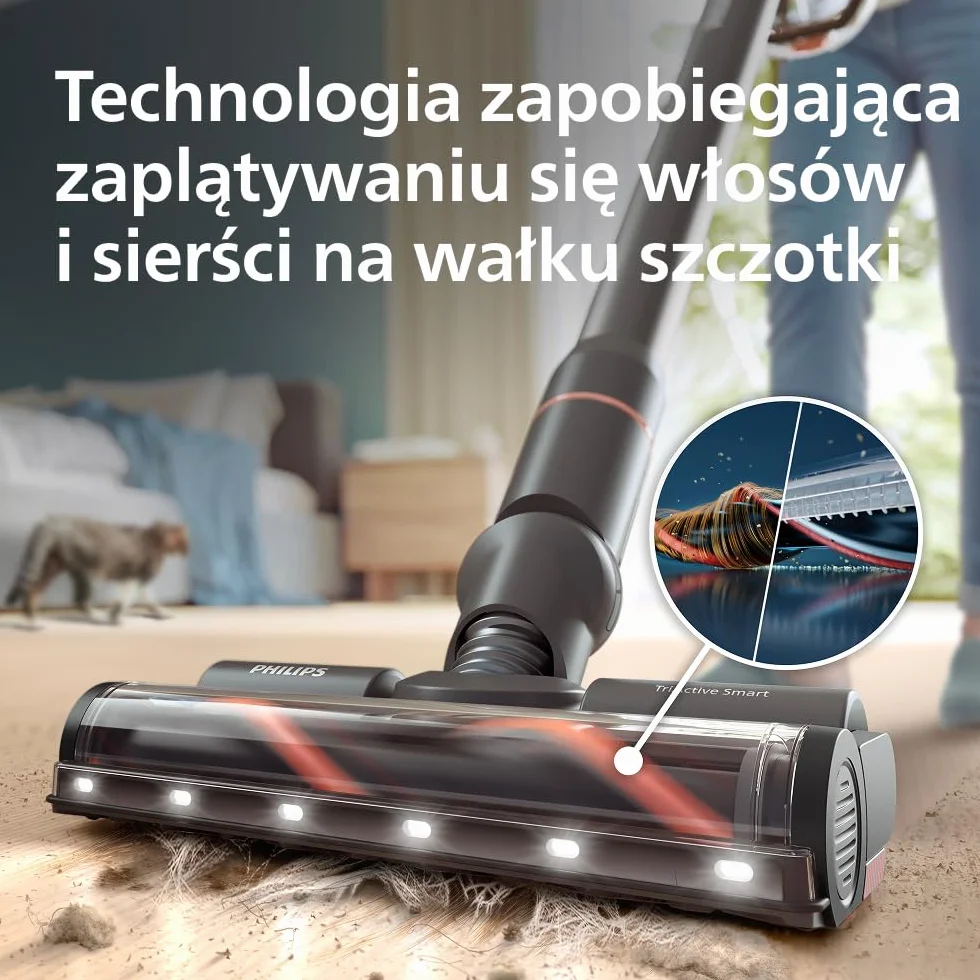 Philips SpeedPro Max Bezprzewodowy Odkurzacz Pionowy 7000 Series, Do Sierści Zwierząt, Mocne Ssanie 360°, Maks. 80 min, Bez Plątania, Do Dywanów i Twardych Podłóg, 4 Narzędzia LED (XC7065/01)