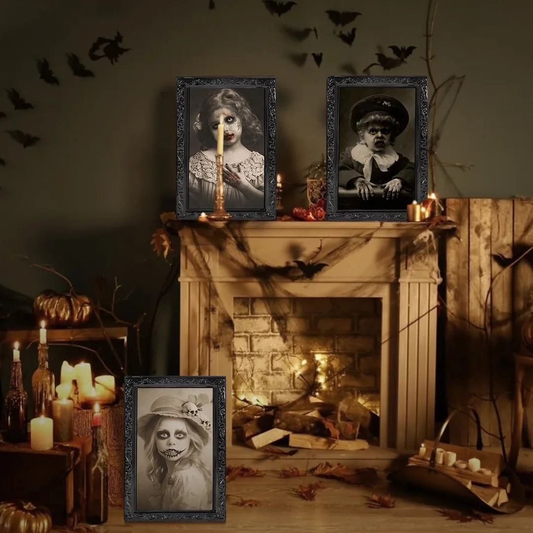 Halloween Dekoracja zewnętrzna Dekoracja wnętrz Ozdoby Akcesoria 3 sztuki Dom Ściana Terror Dom Salon Akcesoria Rzeczy Dekoracje Drzwi Impreza Ramki ze zmieniającą się twarzą 3D Zdjęcia Haloween