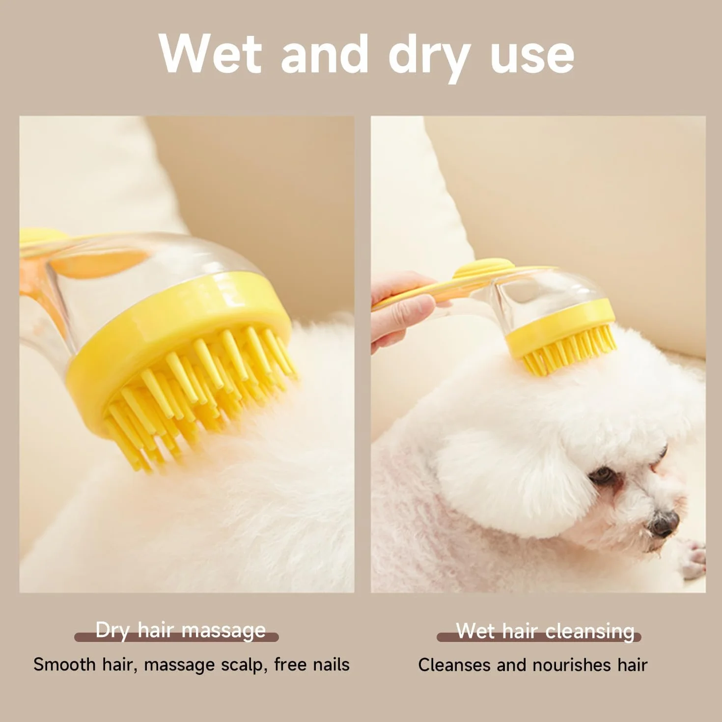 Bubble Brush for Dogs & Cats with Shampoo Dispenser | Soft Silicone Pet Shampoo Scrubber | Pet Bath Brush, Dog Paw Washer, Grooming Massage for Short & Long Hair (2 Pcs)