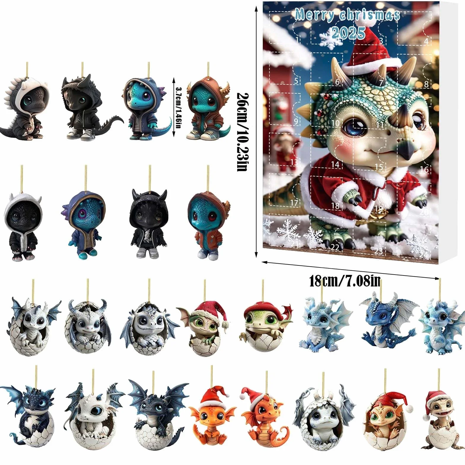 Kalendarz adwentowy 2025, 2D Dragon Ornament Adwent, kalendarze adwentowe z motywem zwierząt, kalendarz na choinkę, dekoracje świąteczne do domu