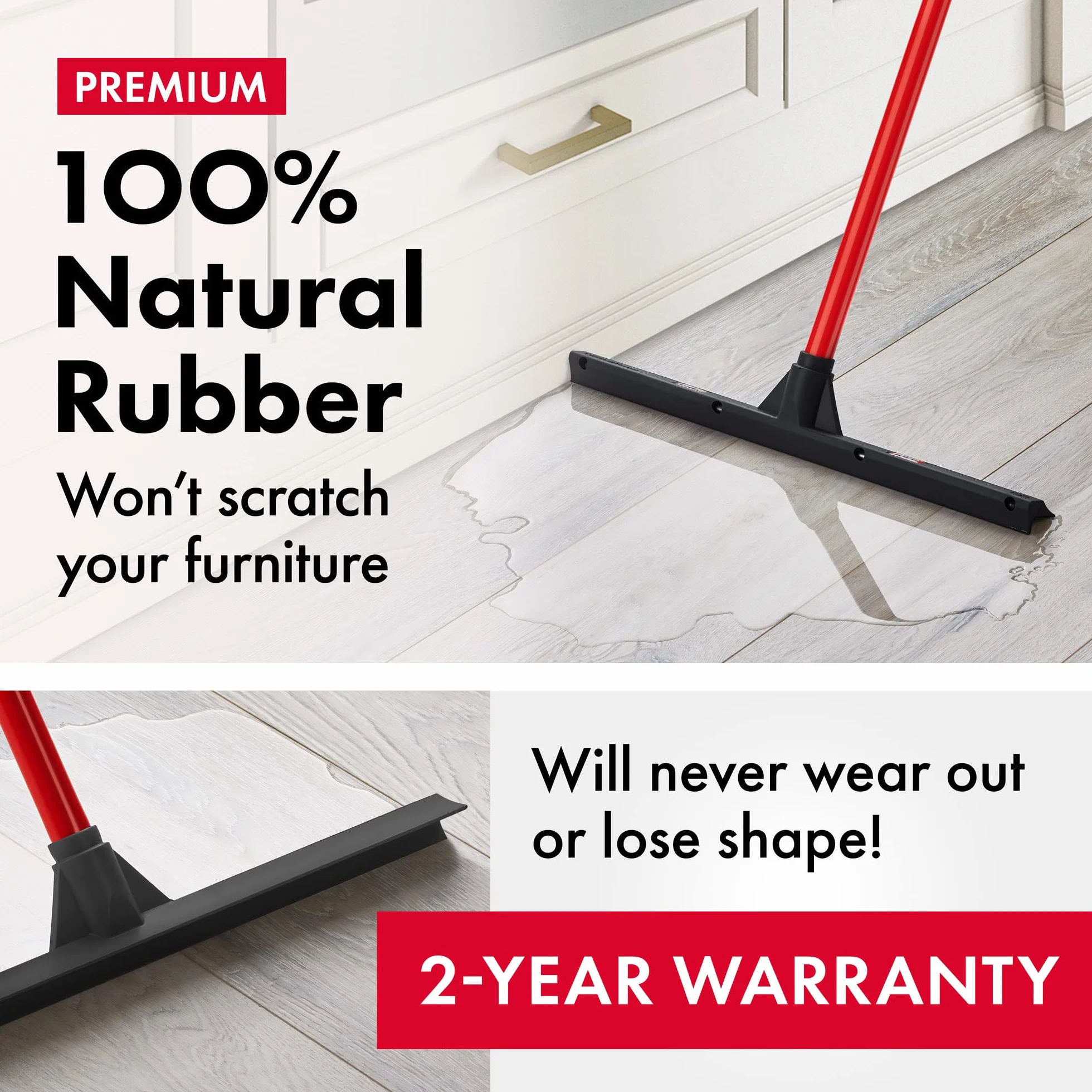 Tyroler Pull & Push Squeegee wykonany w 100% z naturalnej gumy, 44 cm, patentowa, aluminiowy antykorozyjny 4-częściowy uchwyt, bezpieczny dla mebli, wielopoziomowy, drewno liściaste, płytka, garaż