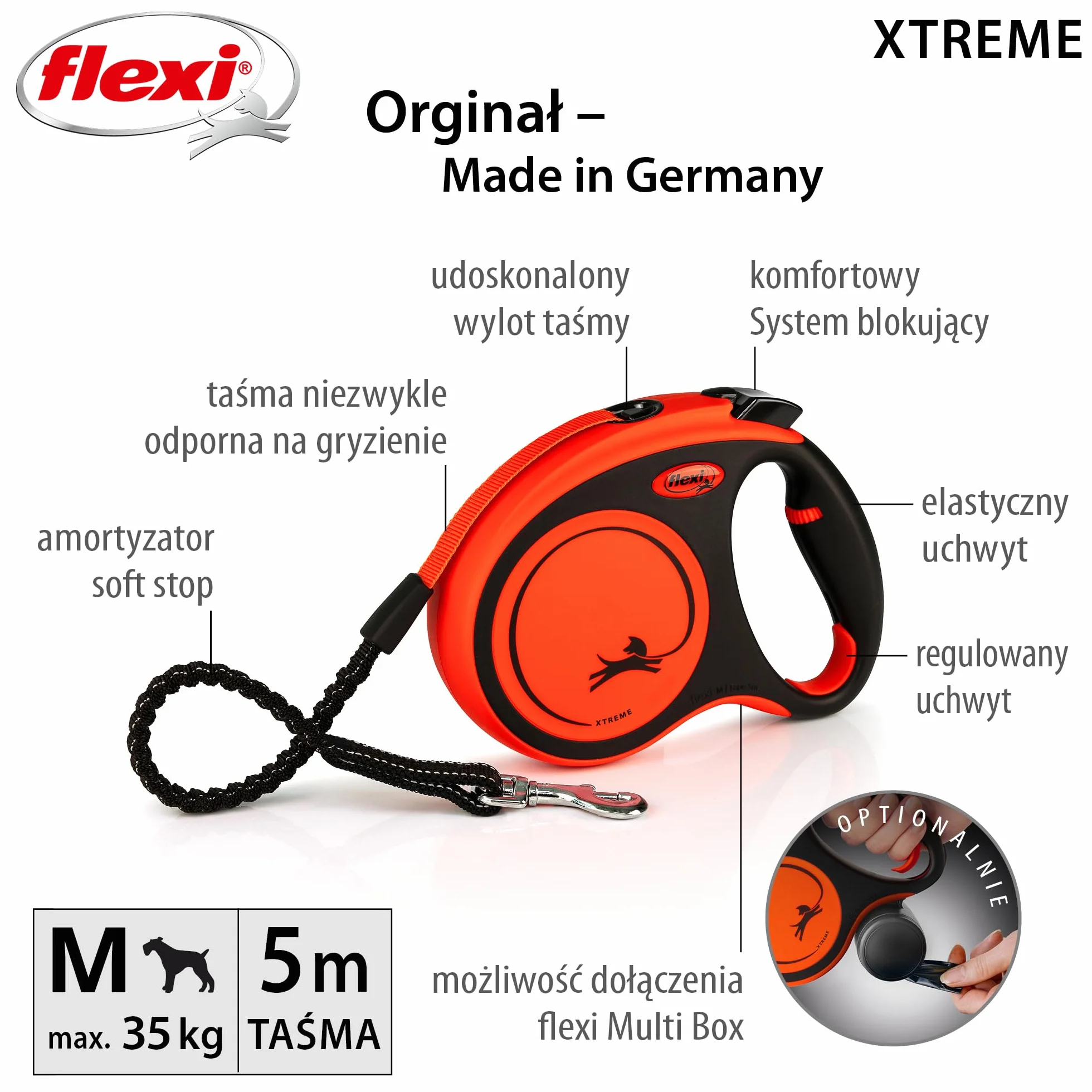 Flexi Xtreme 5 m Czarny, Pomarańczowy Pies