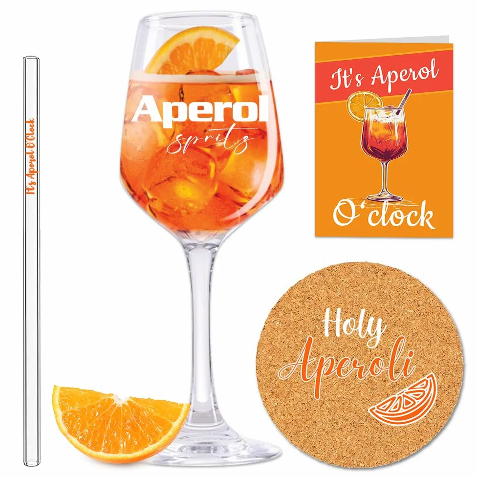 Aperol Aperol Spritz szklanka, zestaw prezentowy z 1 szklanką do koktajli i 1 sławką, prezent dla mężczyzn i kobiet