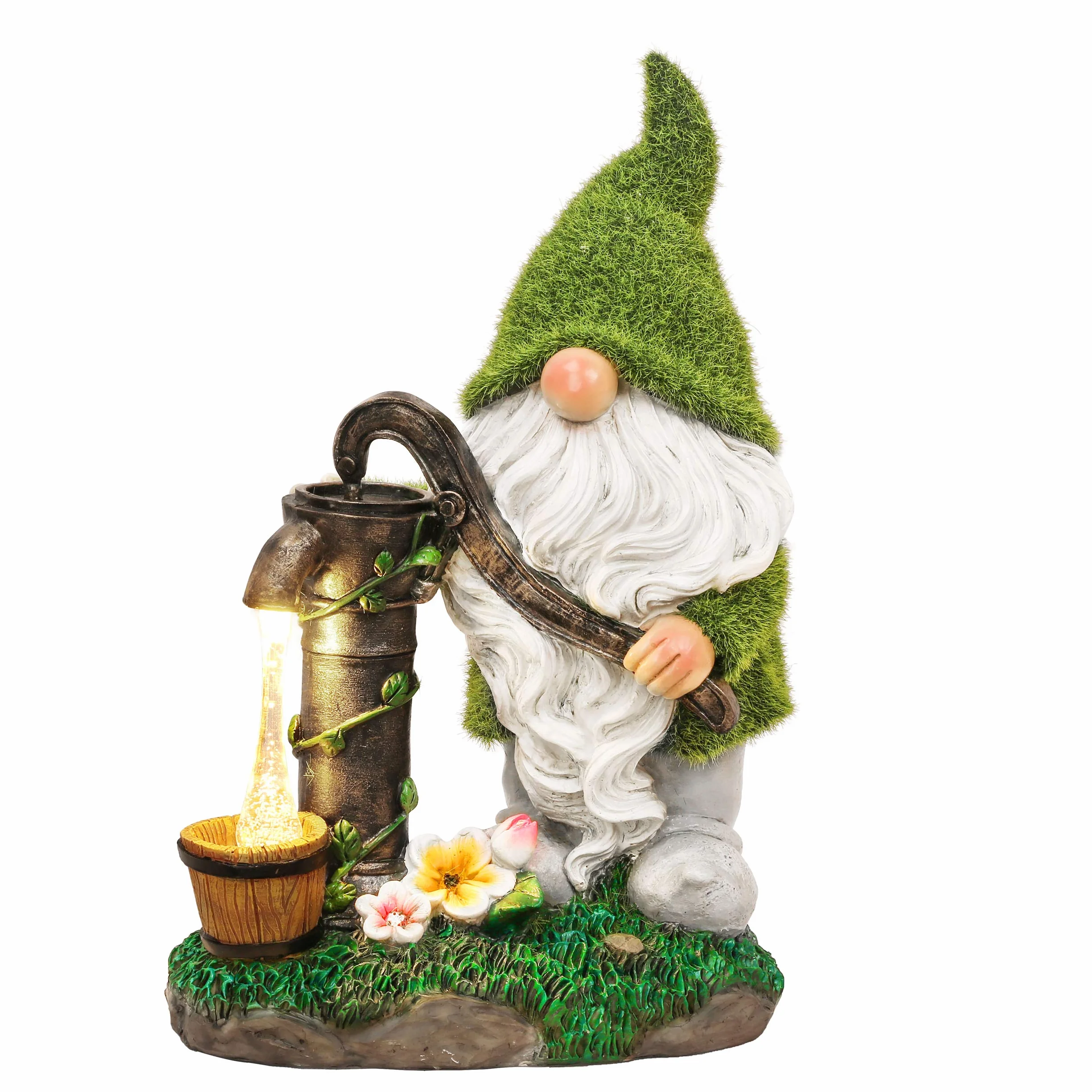 TERESA’S COLLECTIONS Krasnoludek Ogrodowy Zabawna Figura Wodoodporna Rysuj Słoneczna Lampa Wodna 29cm Figurki Ogrodowe żywica Syntetyczna krasnoludki Ogrodowe Figurki do Dekoracji Ogrodu
