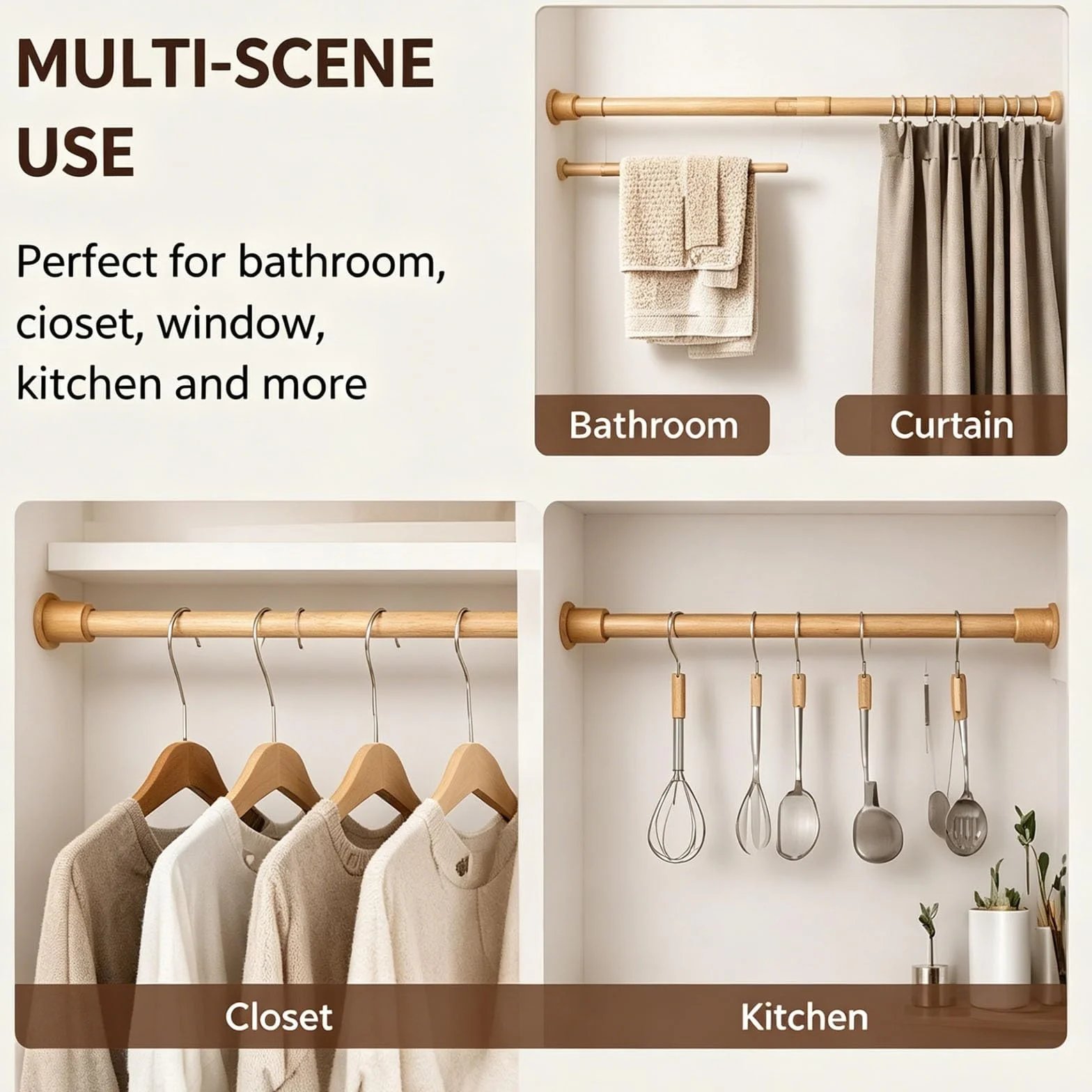 Shower Curtain Rods Tension, 7-47 In Adjustable Curtain Rod | Iron and Pvc Material, Load Capacity 8.8 Lbs，Anti Slip, No Drill for Kitchen, Bathroom, Cupboard(70-120cm/28-47in)