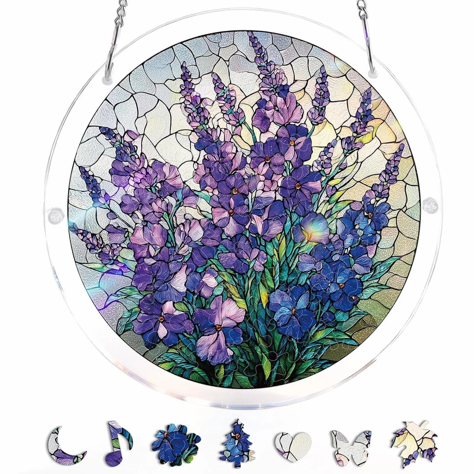 Akrylowe puzzle łapacz słońca, fioletowy ogród, łaska, łapacze słońca, puzzle, do samodzielnego wykonania, do drzwi, ogrodu, na Dzień , Boże Narodzenie, prezent urodzinowy dla kobiet, mężczyzn