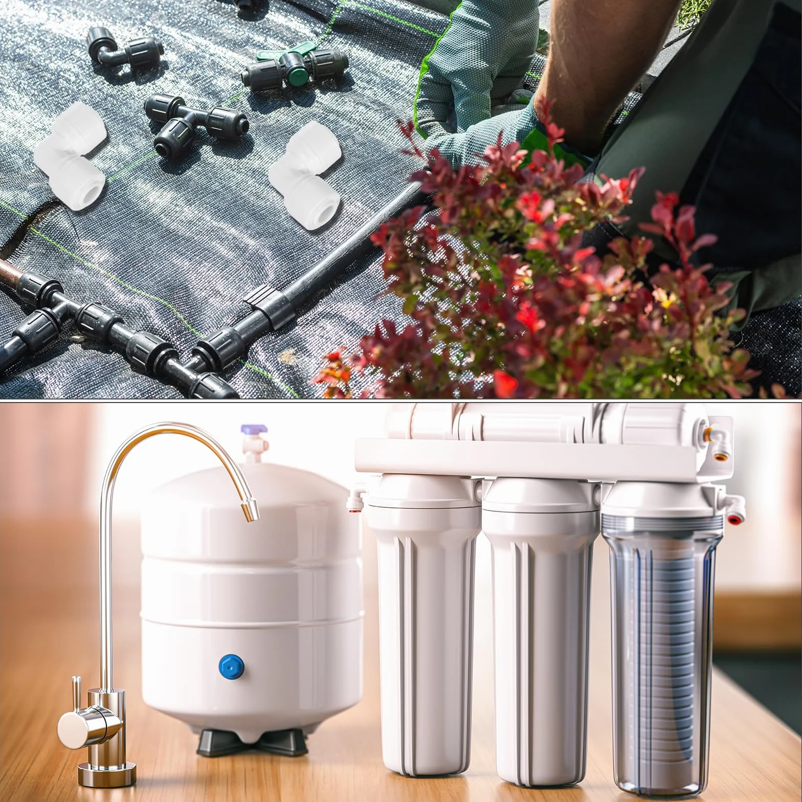 QUARKZMAN 3 szt. Złączki ciśnieniowe, 1/4" OD OD Złączki węża powietrza i wąż 90 stopni Plastikowe szybkie połączenie kolanowe do systemu wodnego RO, biały (6-6 mm)