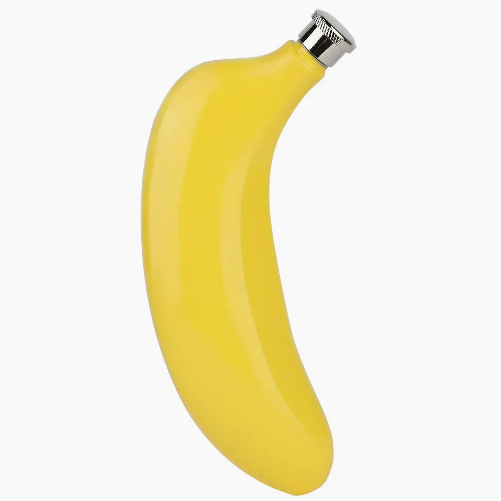 Kolba Biodrowa 5 Uncji na Likier, Likier Bananowy ze Skórką i Alkohol, Kolba z Owocami Tropikalnymi z Zakrętką ze Stali Nierdzewnej, Butelka z Alkoholem w Kształcie Banana i Whisky z Lejkiem