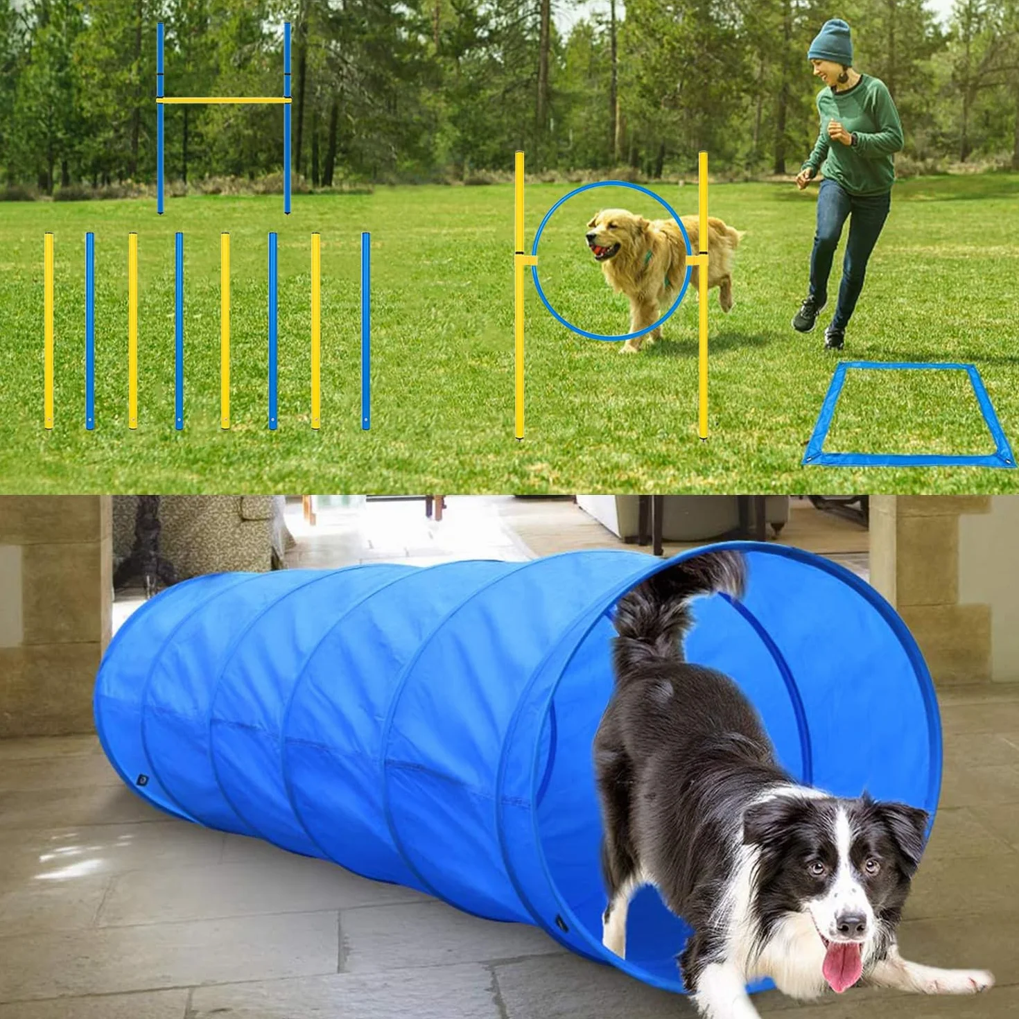 Zestaw agility dla psów, 8 przeszkód, tunel, pierścień, torba