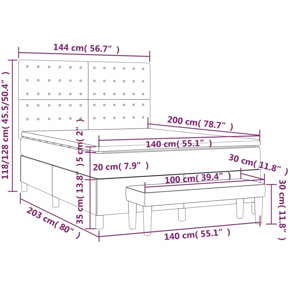 Tkanina z regulowanym zagłówkiem Łóżko kontynentalne 140x200 cm Szary | Łóżko kontynentalne z materacem sprężynowym jasnoszare 140x200 cm tkanina