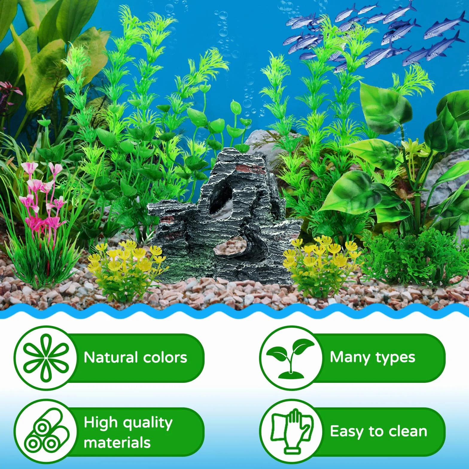 QUOZUO Rośliny Akwariowe Plastikowa Dekoracja z Skały Polyresin Cave Ornament 9 szt