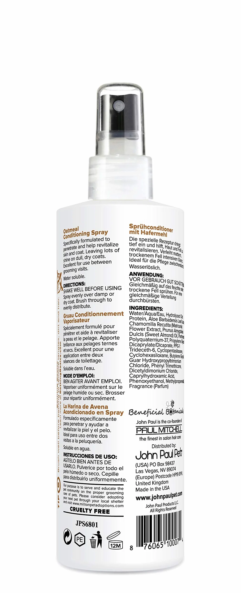 John Paul Pet Oatmeal Conditioning Spray 236,6 ml
