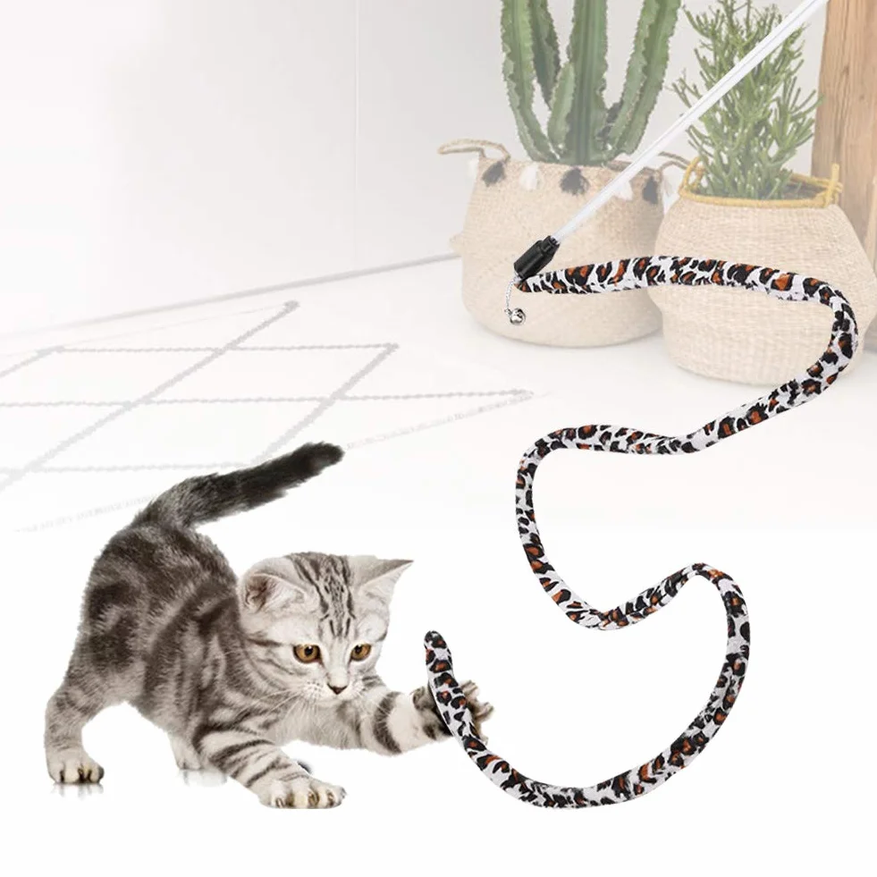 Cat Teaser Stick Chaser Zauberstab Leopard Print Tail mit Bell für Katzen