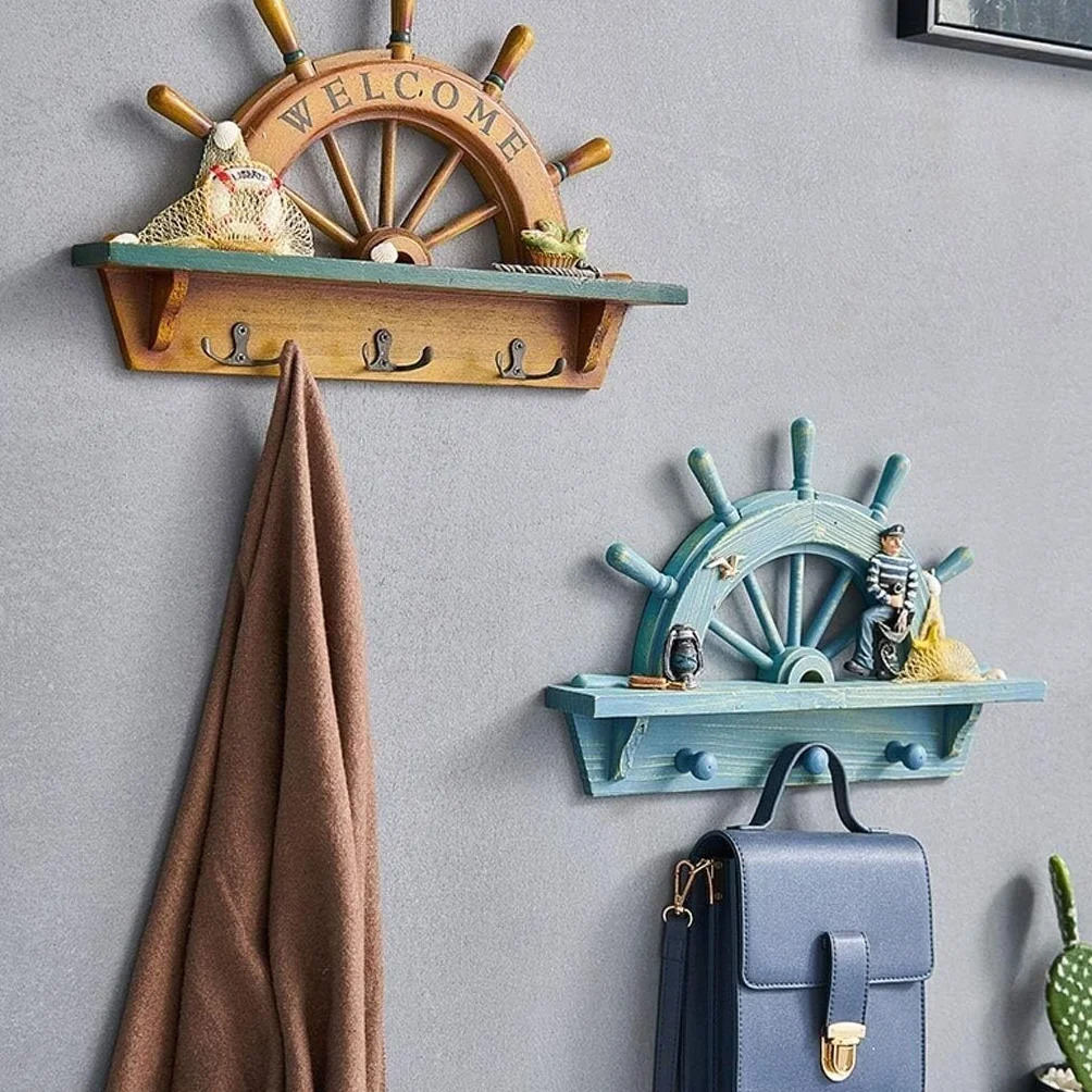 Wieszak na płaszcze Drewniany wieszak ścienny Wieszaki na płaszcze Ścienny Dekoracja ścienna, Heavy Duty Key Hat Rack Holder (Color : Natural)