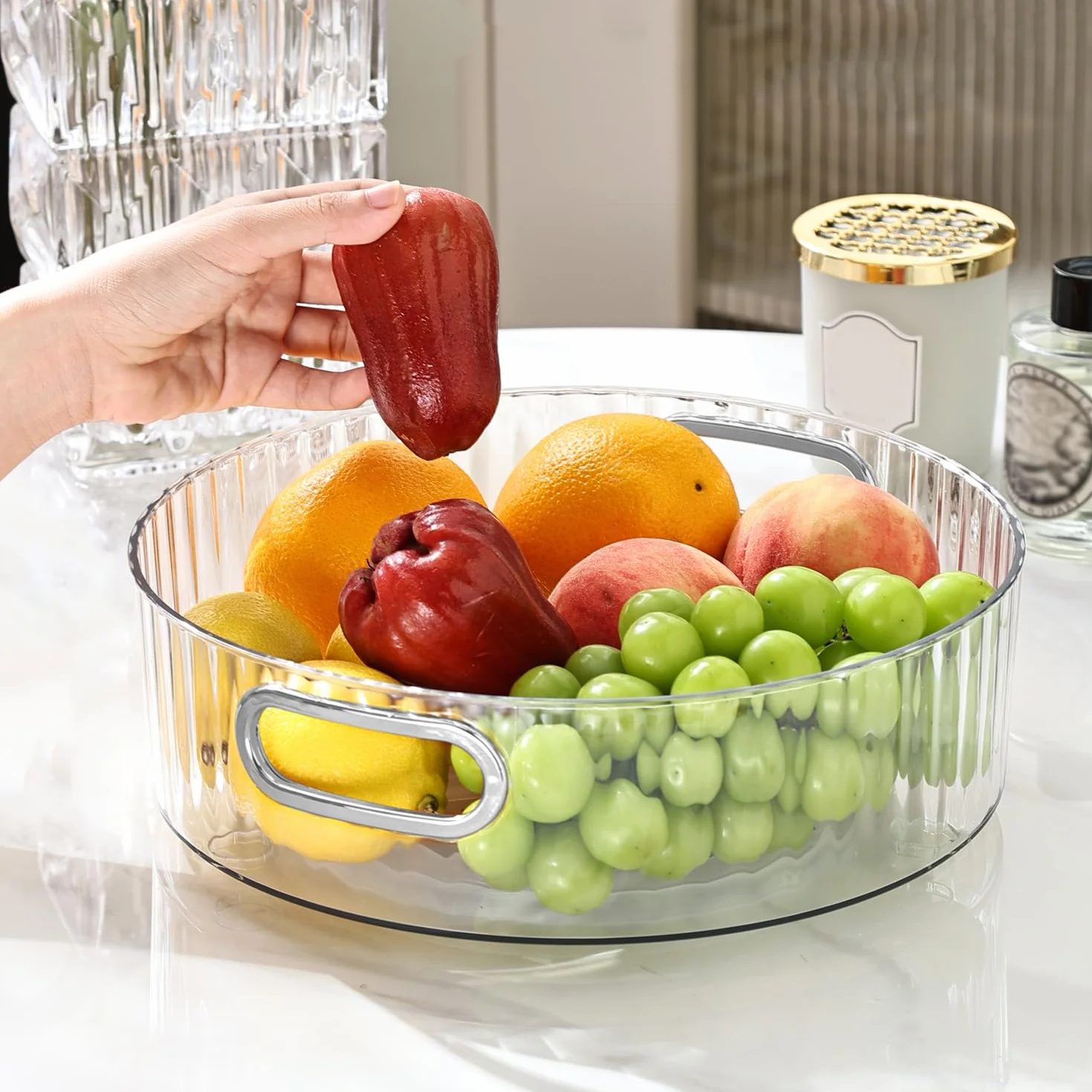 Przezroczysty organizer do szafki Lazy Susan 22 cm, wielofunkcyjny, obrotowy organizer do szafki kuchennej z tworzywa sztucznego, do makijażu przypraw