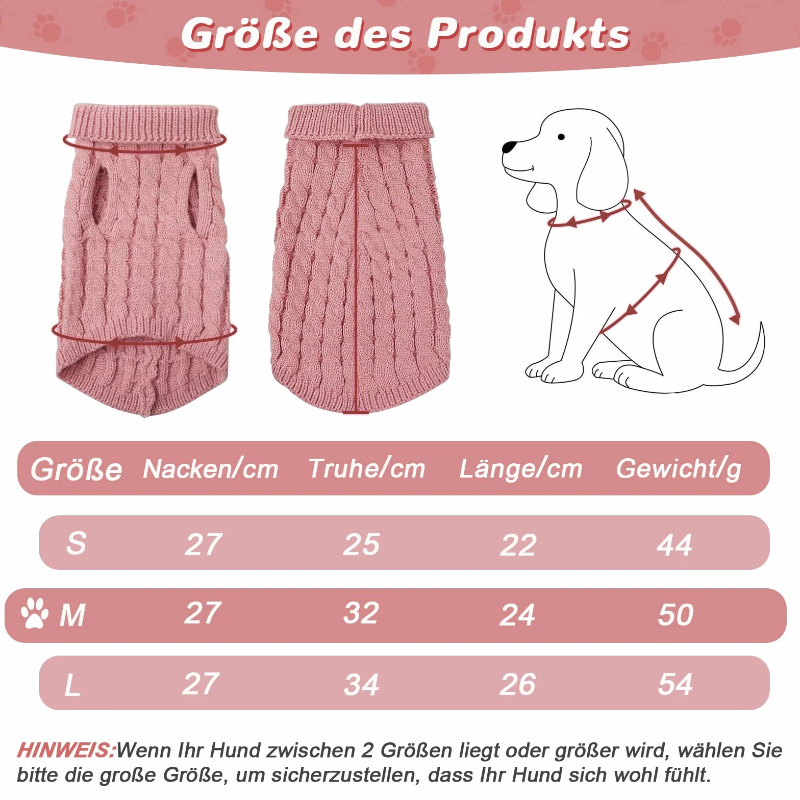 Sweter dla psa zimowy ciepły golf z dzianiny dla małych średnich psów i kotów różowy M
