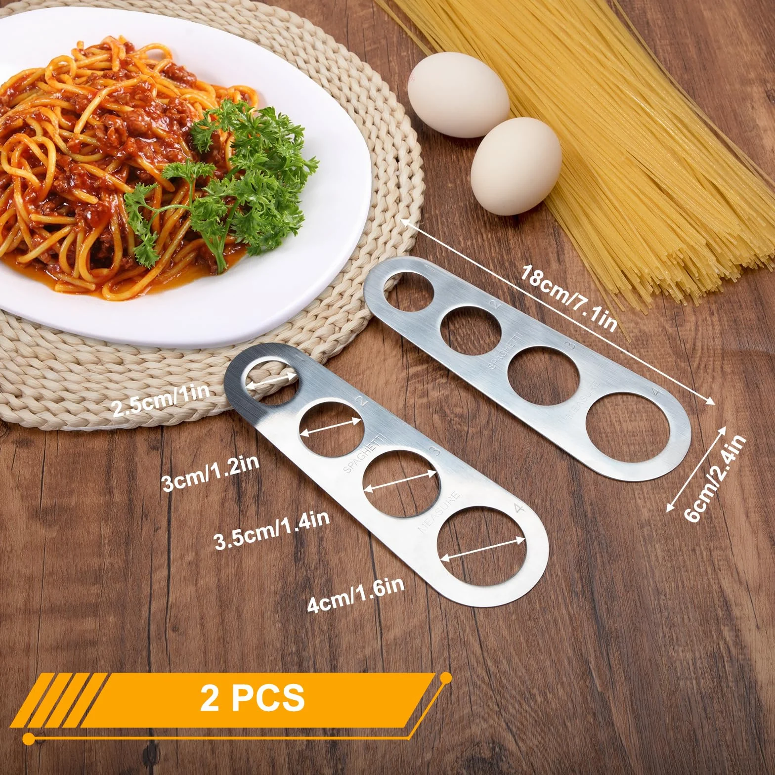 Miernik do spaghetti, stal nierdzewna, miarka do spaghetti, z 4 otworami pomiarowymi, pomoc kuchenna, 2 sztuki