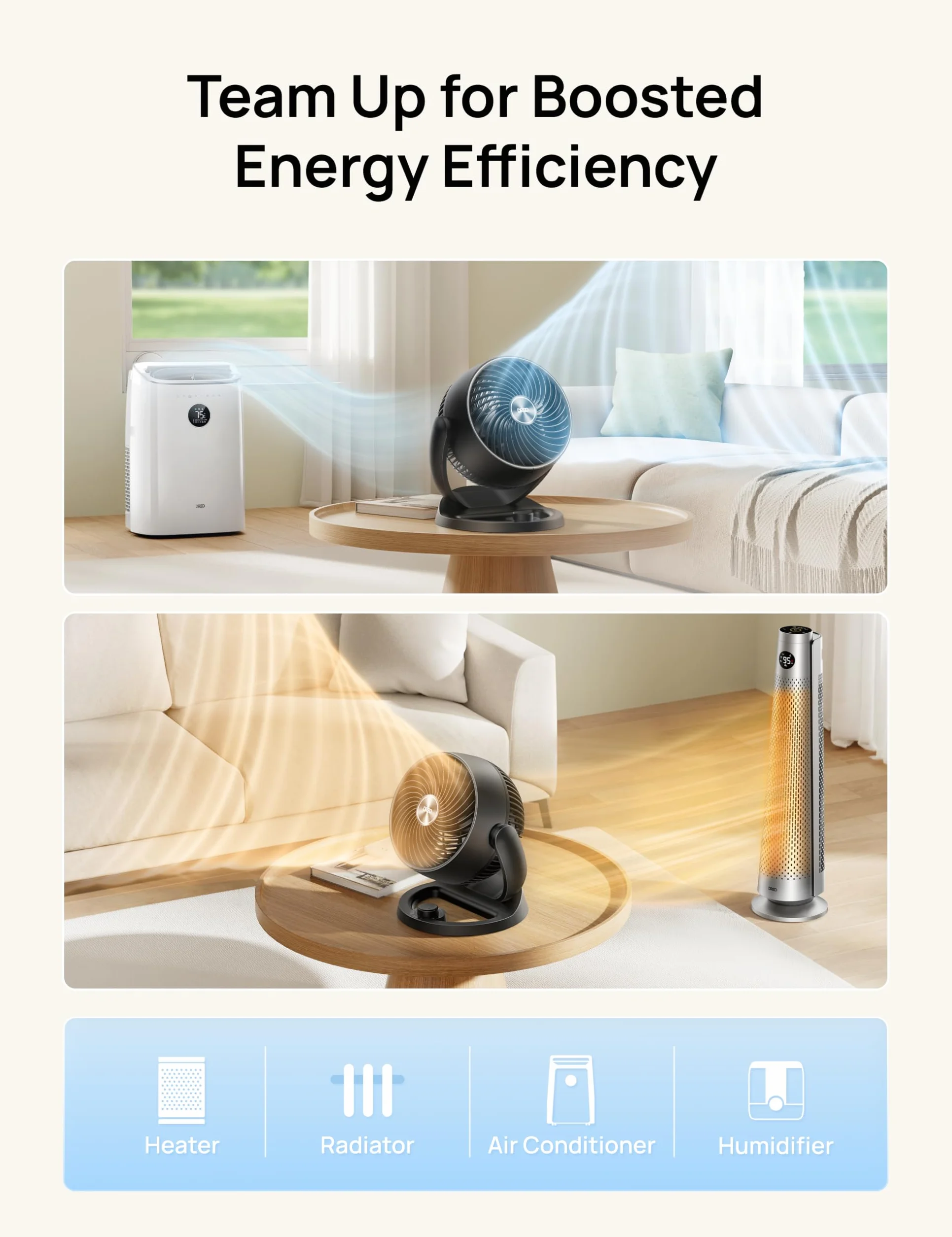 Dreo Cichy wentylator stołowy 28 dB, 30 cm wysokości wentylatora z chłodzeniem, 3 prędkości 21 m przepływu powietrza, regulowany kąt nachylenia 120°, turbo cyrkulator powietrza, przenośny wentylator