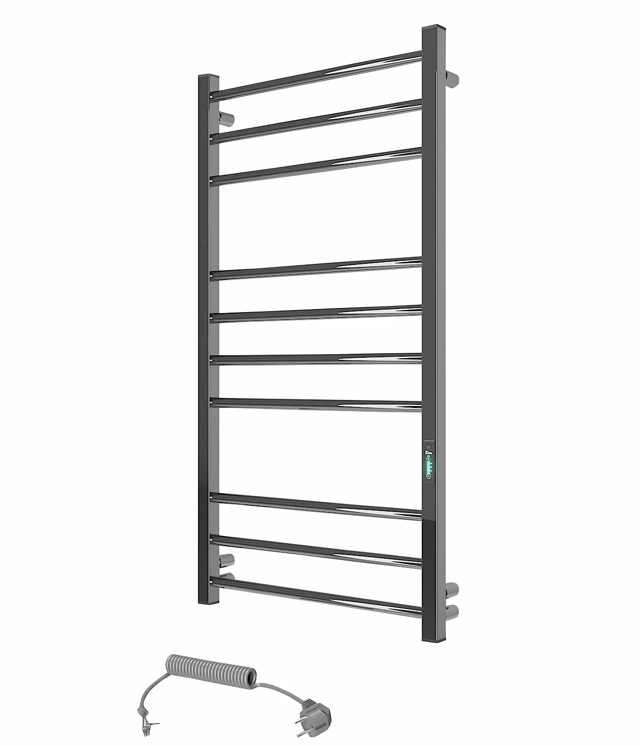 Elna chromowany grzejnik na ręczniki, 147 W, elektryczny 1005 x 530 mm, do hoteli, mieszkań wynajmowanych i studiów, stal nierdzewna, z termostatem, timerem i ekologicznym, IP44, montaż na ścianie