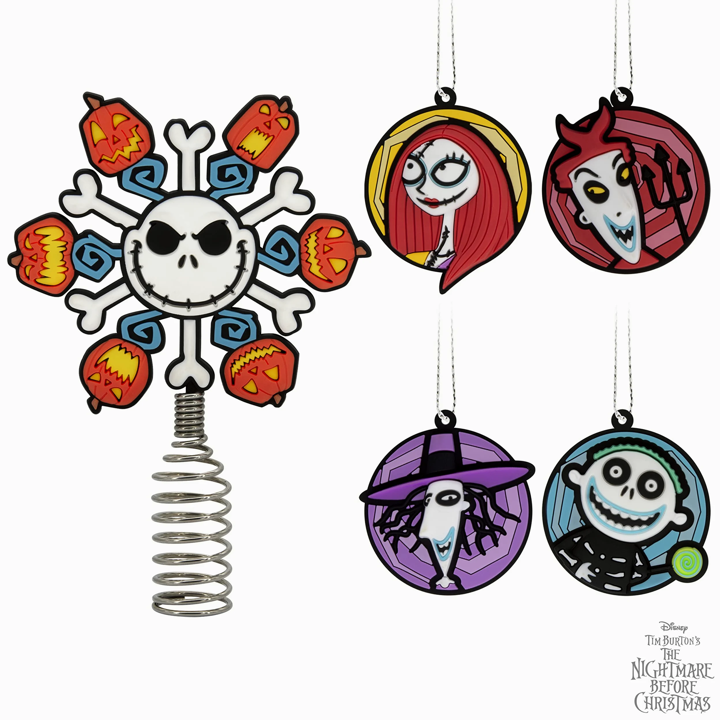 Hallmark Disney Tim Burton's Koszmar przed Bożym Narodzeniem 12,7 cm miniaturowa ozdoba na choinkę i mini ozdoby 4,3 cm, zestaw 5 sztuk, nietłukące się