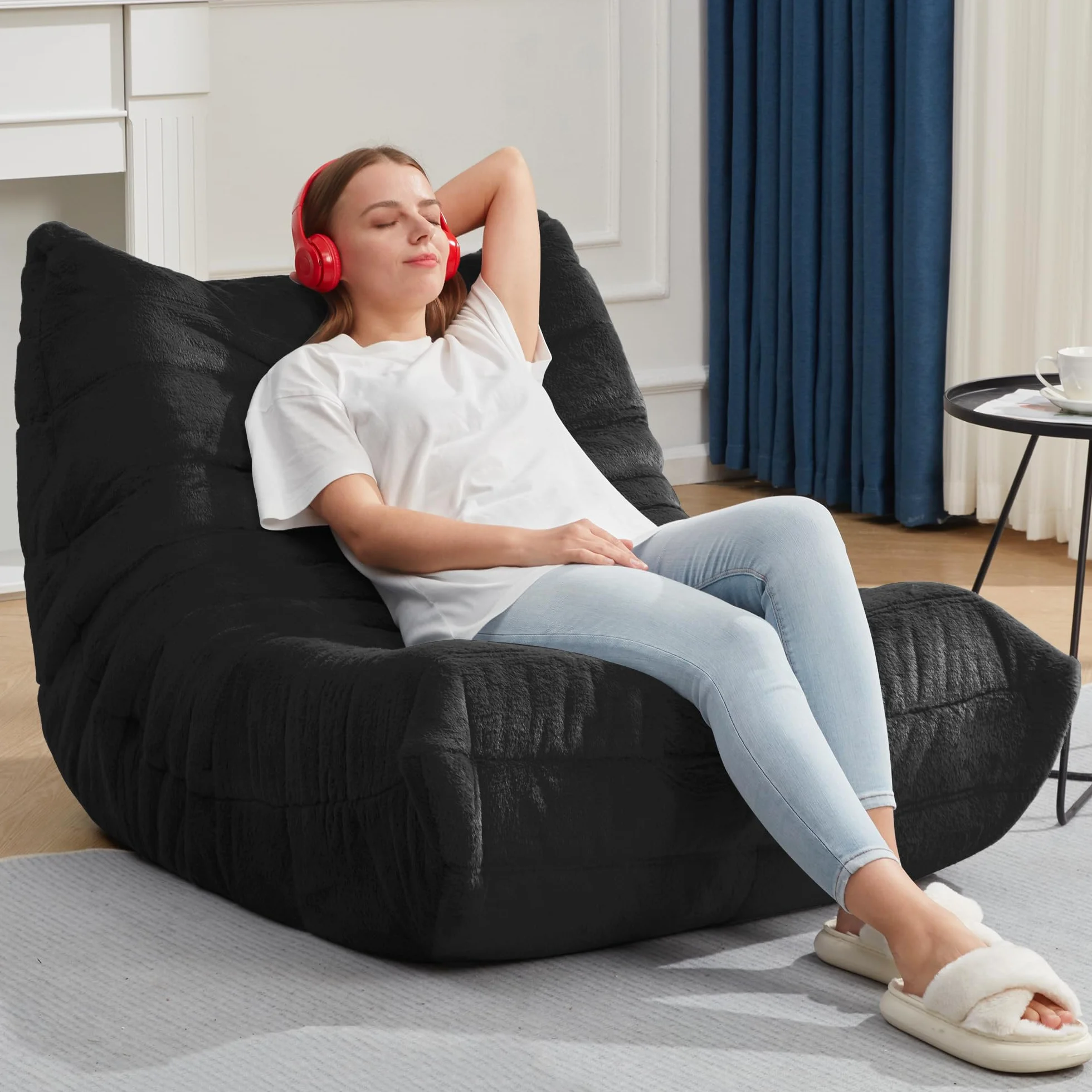 Pufa do siedzenia dla dorosłych, ogromna pufa, sofa, worek do siedzenia z pianki z pamięcią kształtu, worek do siedzenia, worek na sofę, sztuczne futro, worek do siedzenia przy kominku, do salonu,