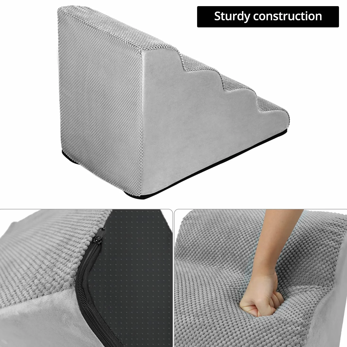 QWORK Schody dla psów 4 stopnie 74 x 40 x 52 cm z pianki z pamięcią kształtu